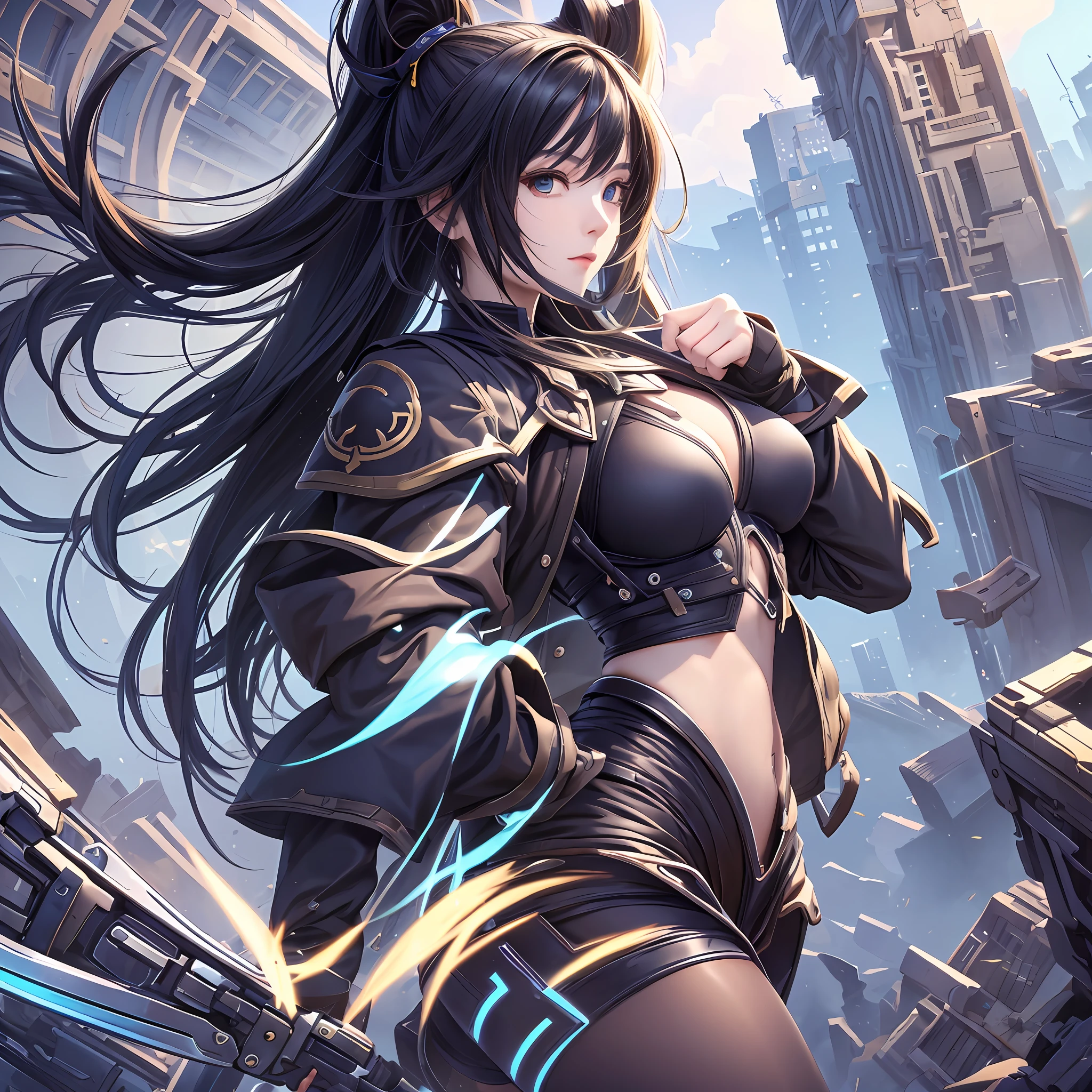 Fantastic Fighting Girl、Dual-wielding、knife,、long black hair、full entire body、Cute、、sexy --auto --s2
