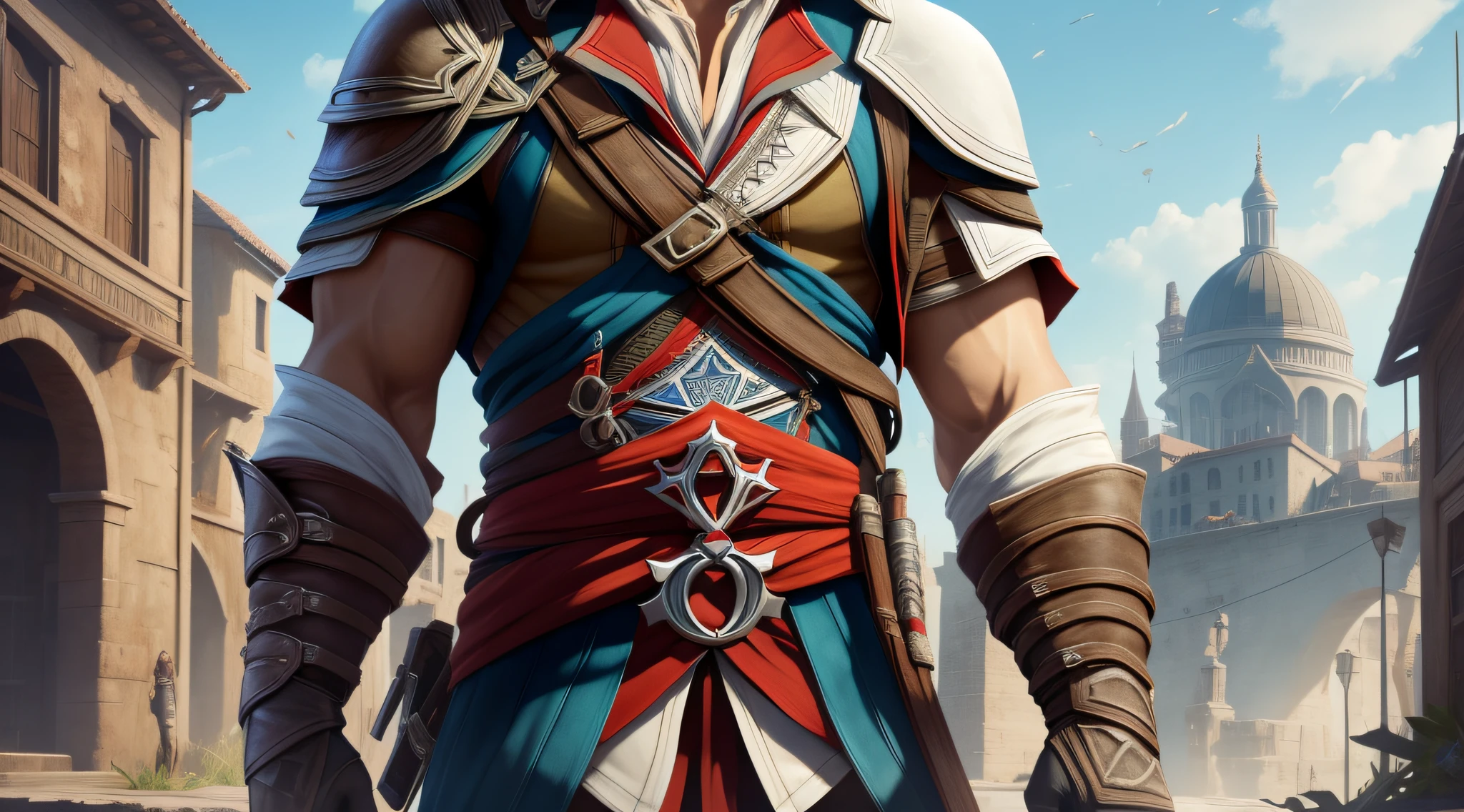 Assassin&#39;s Creed，muscular guy，Hat，CG blockbuster，Ultra HD masterpiece，top quality，Ultra HD details，specifics，with short hair