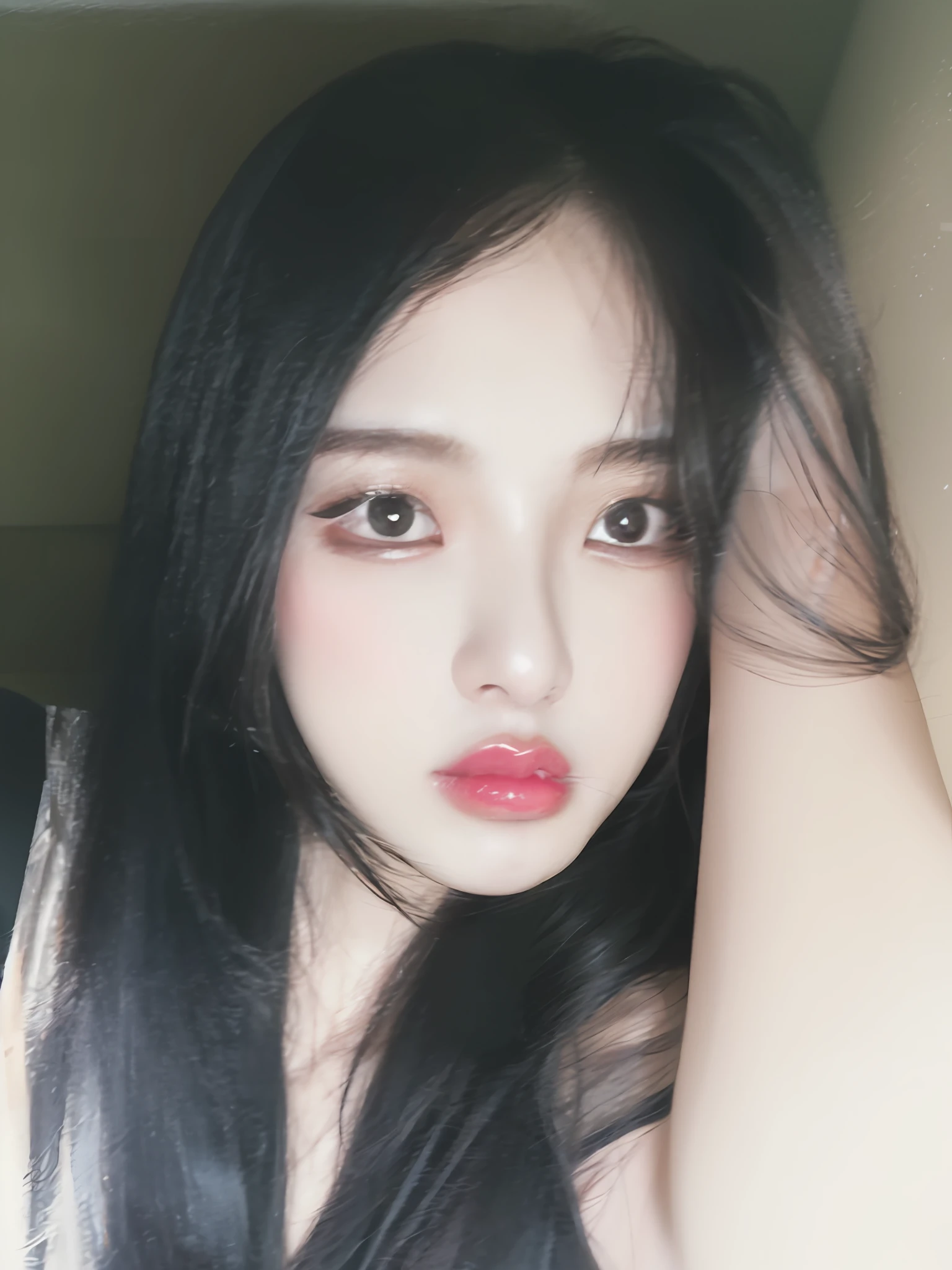 there is a woman with long black hair posing for a picture, Urzan, jinyoung shin, 8k selfie photograph, heonhwa choe, portrait of jossi of blackpink, portrait jisoo blackpink, lalisa manobal, xision wu, jiyun chae, korean girl, pale round face, park ji-min, jisoo from blackpink