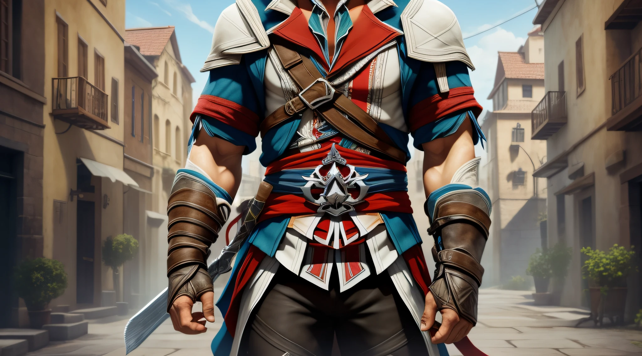 Assassin's Creed,muscular guy,Hat,CG blockbuster,Ultra HD masterpiece,Top Quality,Ultra HD details,specifics,with short hair