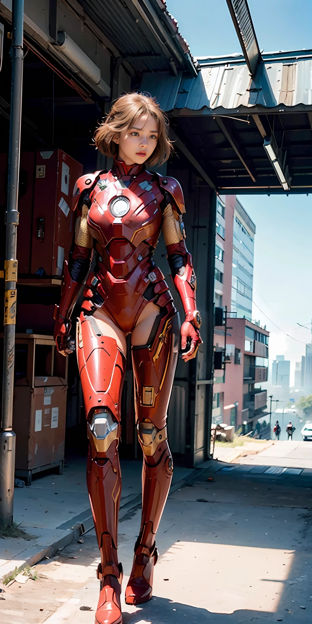 (1girl:1.3), solo,__body-parts__, official art, unity 8k wallpaper, ultra detailed, beautiful and aesthetic, beautiful, masterpiece, best quality, RAW, masterpiece, super fine photo,, best quality, super high Resolution, photorealistic, sunlight, full body portrait, stunningly beautiful,, dynamic pose, delicate face, vibrant eyes, (side view), she is wearing a futuristic Iron Man mech, red and gold, Highly detailed abandoned warehouse background, detailed face, detailed complex busy background, messy, gorgeous, milky, high detailed skin, realistic skin details, visible pores, sharp focus, volumetric fog, 8k uhd, dslr camera, High quality, film grain, fair skin, photorealism, lomography, sprawling metropolis in a futuristic dystopia, view from below, translucent