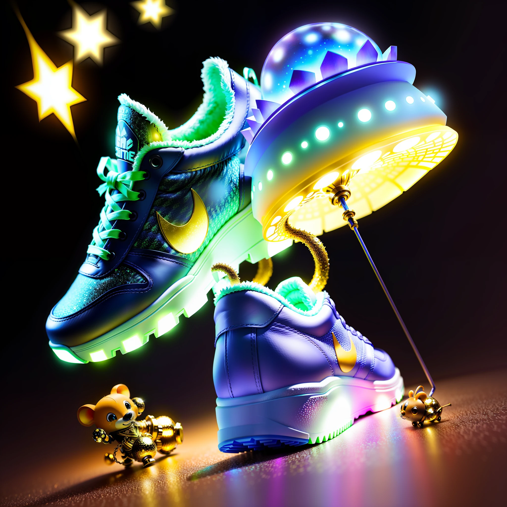 cute anthill with cute glowing/gliterring sneakers sitting on top, fantasy,art