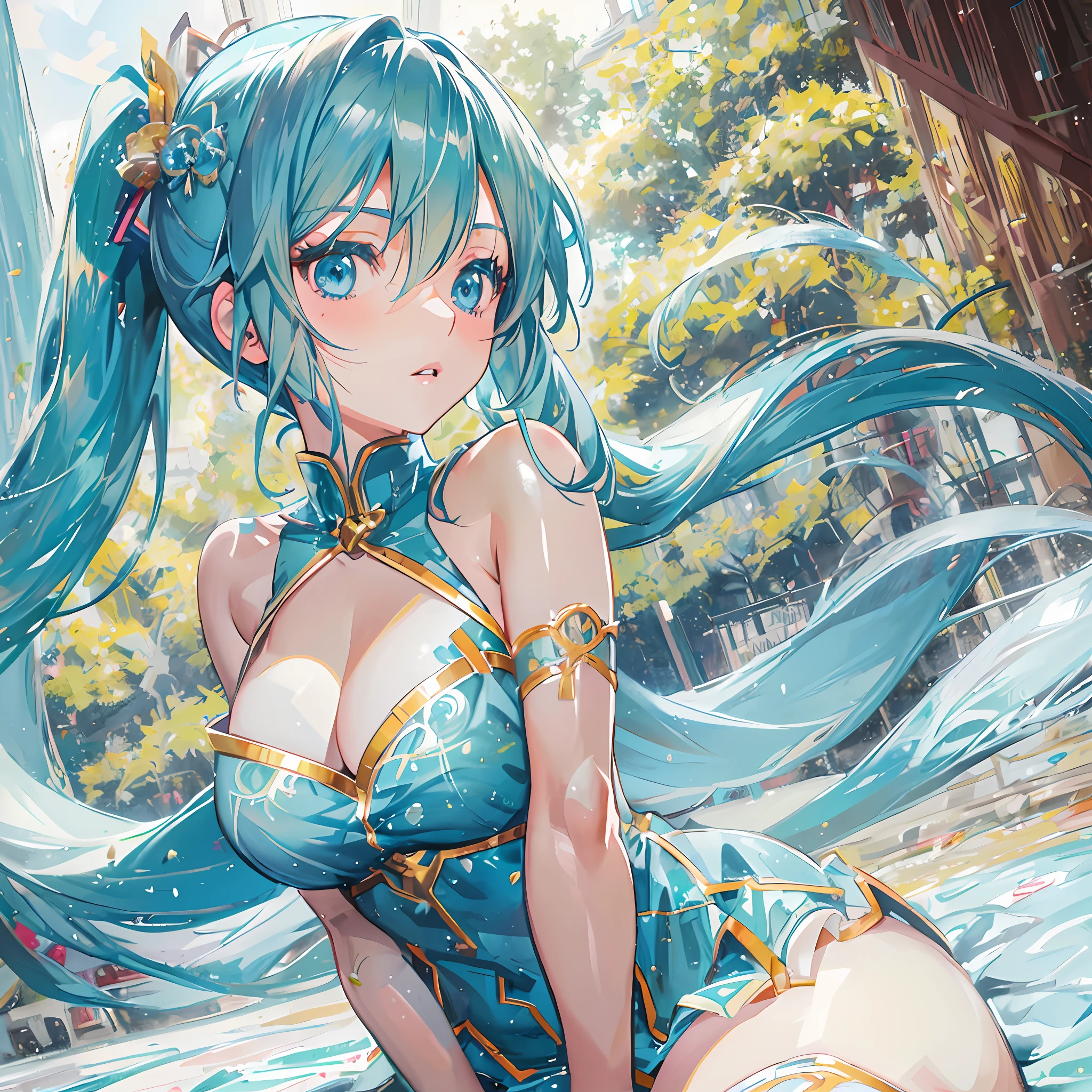 anime girl with blue hair and blue eyes sitting on a bed, anime goddess, extremely detailed artgerm, seductive anime girl, hatsune miku portrait, artgerm on artstation pixiv, portrait of hatsune miku, Friend, mikudayo, ! dream artgerm, trending on artstation pixiv, 8k high quality detailed art, beautiful anime girl