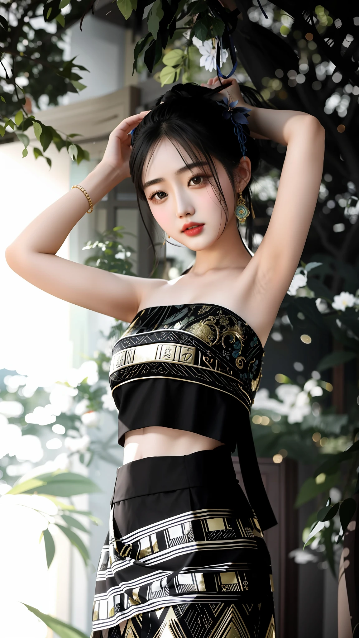 araffe asian woman in a black top and skirt posing for a picture, gorgeous chinese model, dilraba dilmurat, ruan jia beautiful!, full body xianxia, sha xi, inspired by Dai Xi, gorgeous young korean woman, xintong chen, jia, traditional beauty, Cai Xukun, beautiful south korean woman, tube-top dress