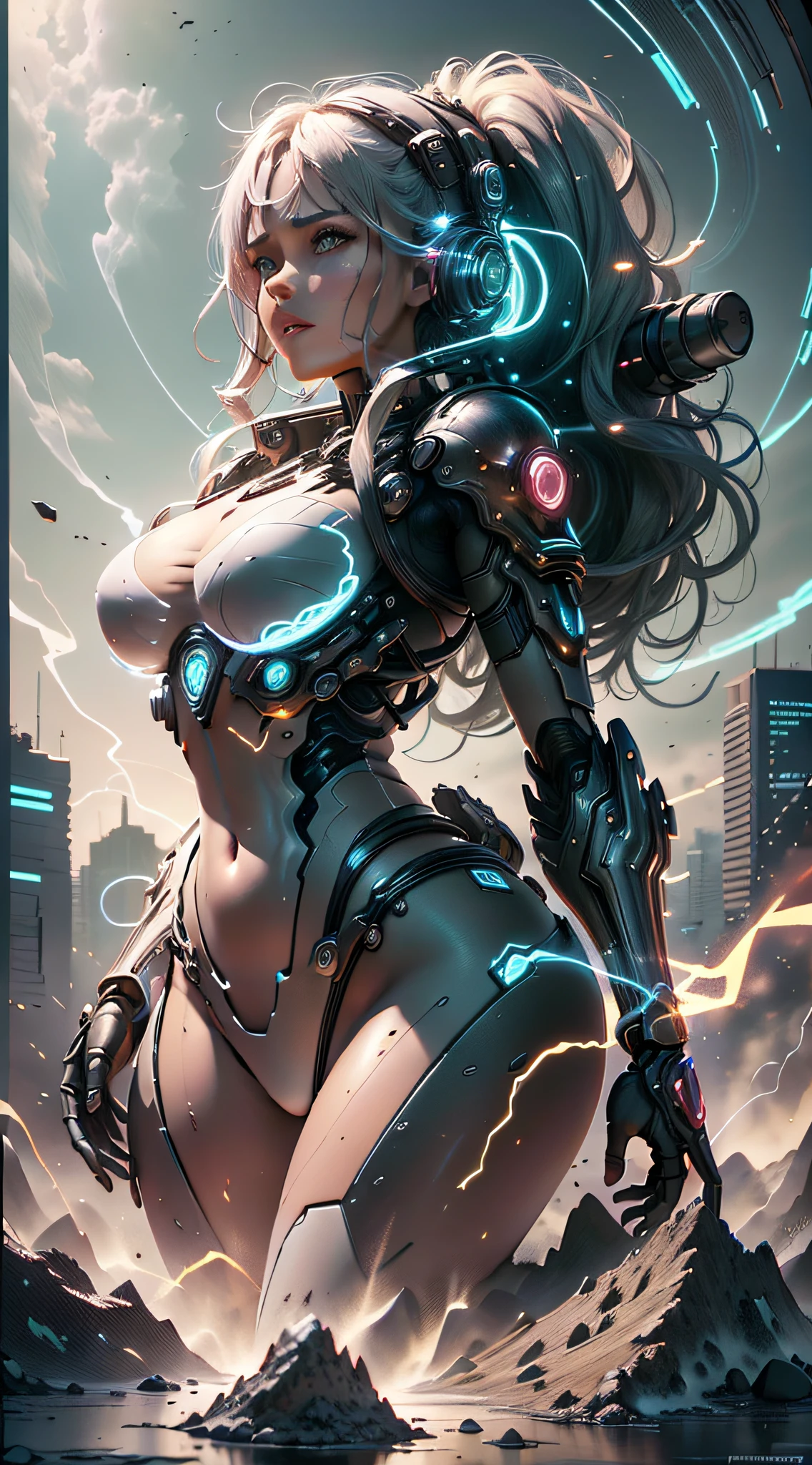 ((Best quality)), ((masterpiece)), (highly detailed:1.3), 3D,Shitu-mecha, beautiful cyberpunk women with her mecha in the ruins of city from a forgoten war, ancient technology,HDR (High Dynamic Range),Ray Tracing,NVIDIA RTX,Super-Resolution,Unreal 5,Subsurface scattering,PBR Texturing,Post-processing,Anisotropic Filtering,Depth-of-field,Maximum clarity and sharpness,Multi-layered textures,Albedo and Specular maps,Surface shading,Accurate simulation of light-material interaction,Perfect proportions,Octane Render,Two-tone lighting,Low ISO,White balance,Rule of thirds,Wide aperature,8K RAW,Efficient Sub-Pixel,sub-pixel convolution,luminescent particles,light scattering,Tyndall effect --auto --s2