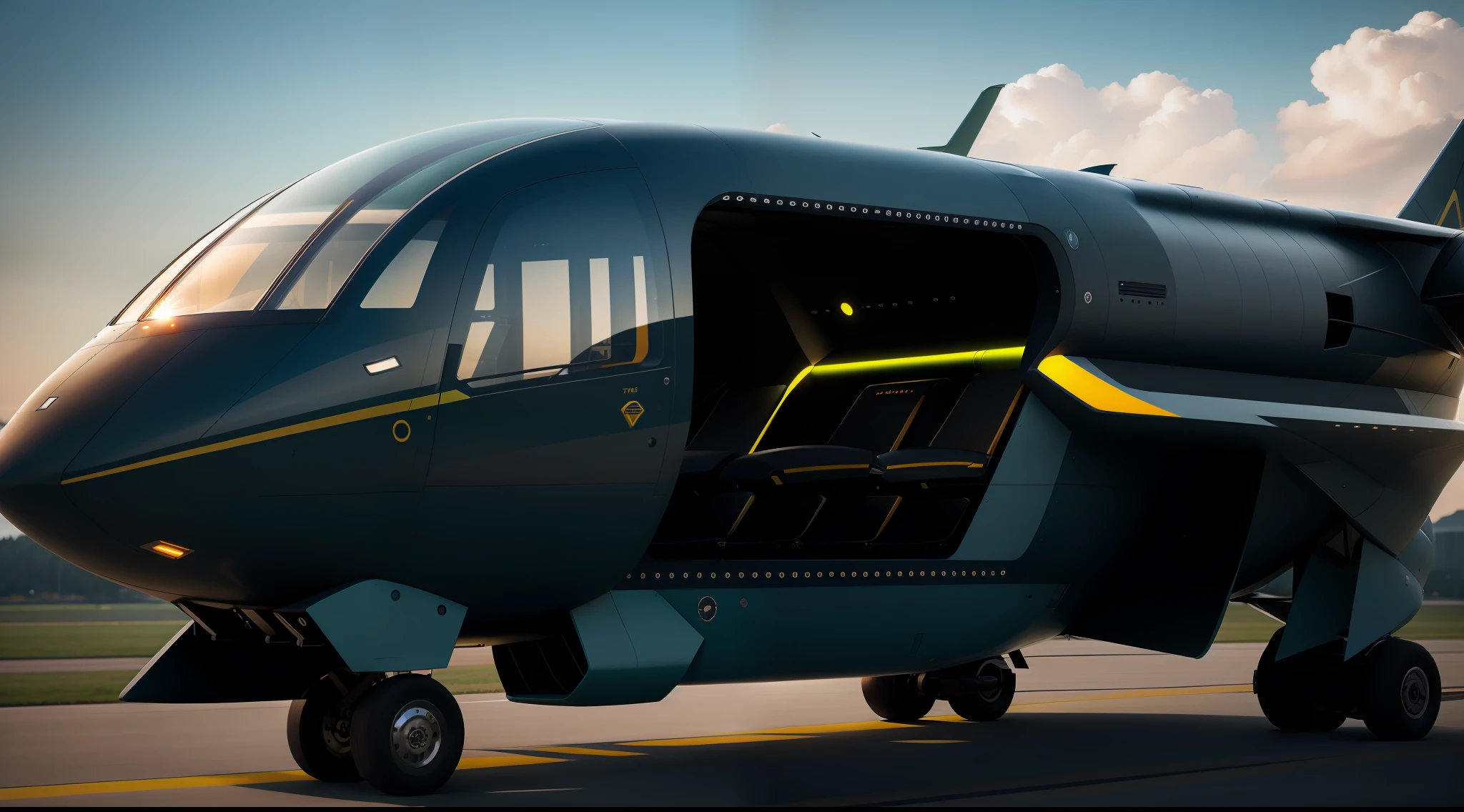 solarpunk passenger transport aircraft, vibrant, photorealistic, realistic, dramatic, dark, sharp focus, 8k