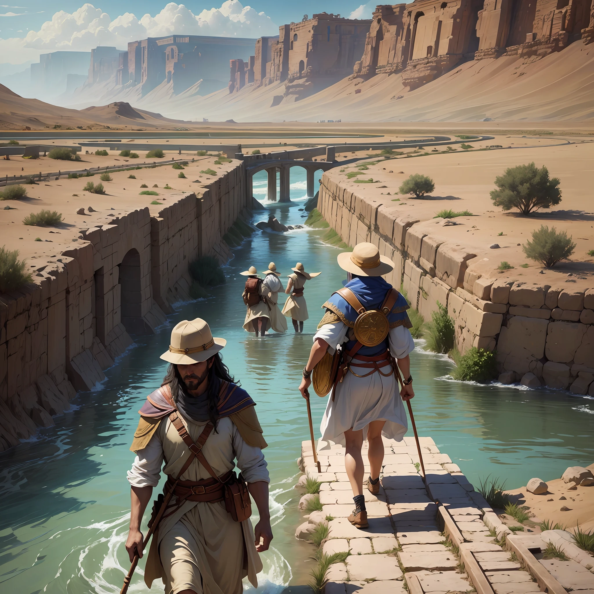 Once upon a time, in the book of Joshua, the Hebrew people were ready to cross the Jordan River and enter the Promised Land. But, wait, there was a little problem: the river was full to the brim! It looked like an Olympic-sized swimming pool, but without the lifeguards. But God had a crazy plan! He said to Joshua, "Take the Ark of the Covenant and put it in front of the river. I'll open a dry path for you to pass." And didn't it work? They crossed the river on a lean foot, as if they were walking in a magical corridor!
