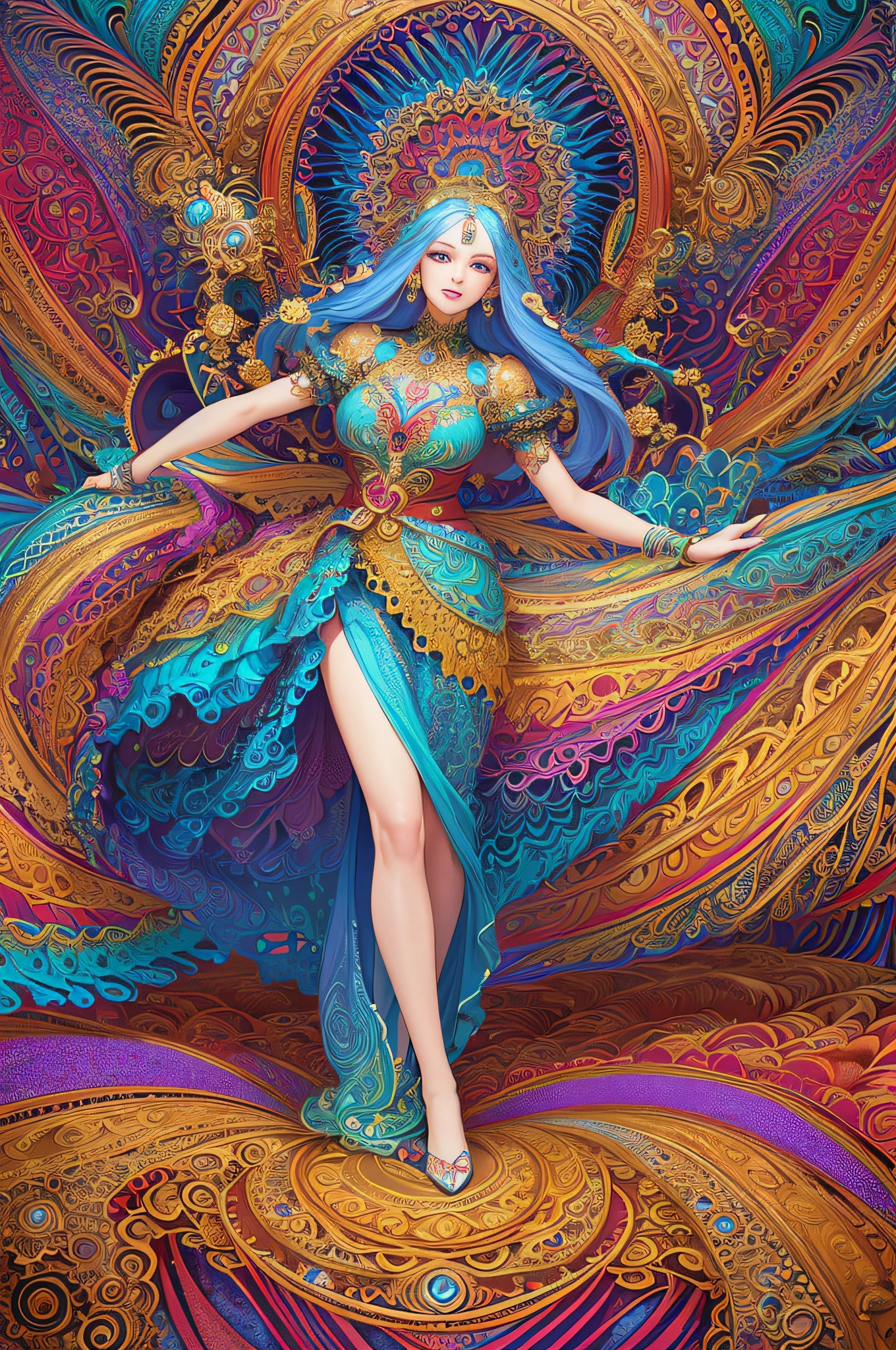 (masterpiece, top quality, best quality, official art, beautiful and aesthetic:1.2), (1girl:1.3), extremely detailed,(fractal art:1.2),colorful,highest detailed,(zentangle:1.2), (dynamic pose), (abstract background:1.5), (treditional dress:1.2), (shiny skin), (many colors:1.4), upper body