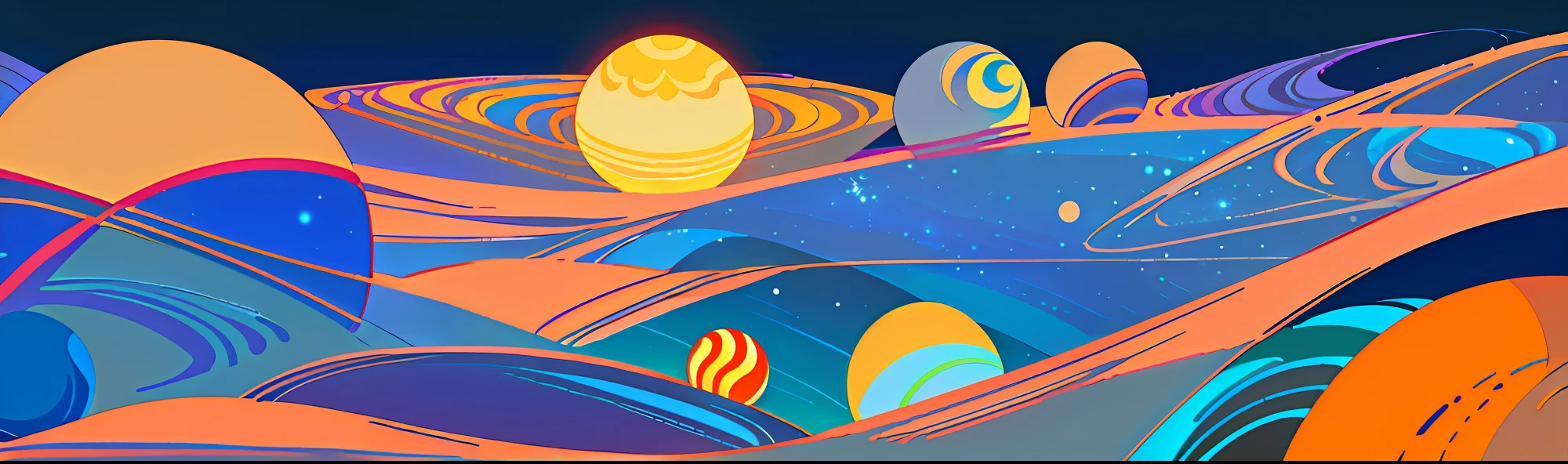 (Lunar landscape), Abstract painting, (Zen, Amy Sol style), (Star、planets、galaxies), cover art with light abstraction, simple vector art, color gradient, soft color palettes, layered forms, --v6
