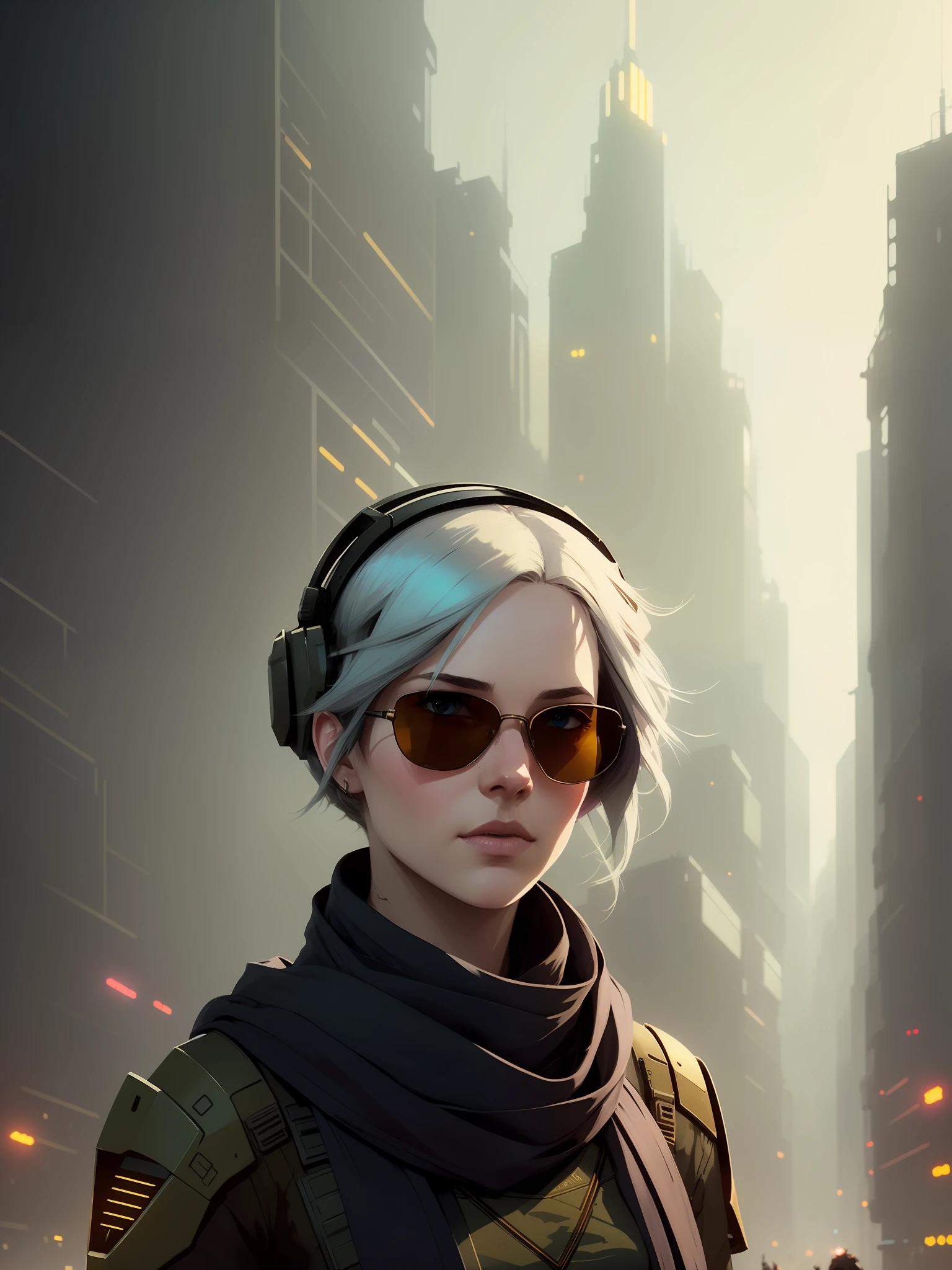 (dark shot:1.1), epic realistic, portrait of halo, sunglasses, blue eyes, tartan scarf, white hair by atey ghailan, by greg rutkowski, by greg tocchini, by james gilleard, by joe fenton, by kaethe butcher, gradient yellow, black, brown and magenta color scheme, grunge aesthetic!!! graffiti tag wall background, art by greg rutkowski and artgerm, soft cinematic light, adobe lightroom, photolab, hdr, intricate, highly detailed, (depth of field:1.4), faded, (neutral colors:1.2), (hdr:1.4), (muted colors:1.2), hyperdetailed, (artstation:1.4), cinematic, warm lights, dramatic light, (intricate details:1.1), complex background, (rutkowski:0.66), (teal and orange:0.4)