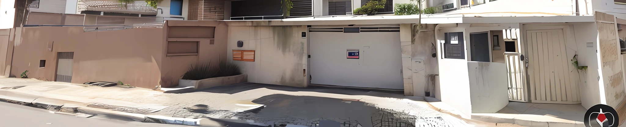 FACHADA COM PAREDE DE VIDRO E PORTAO BRANCO