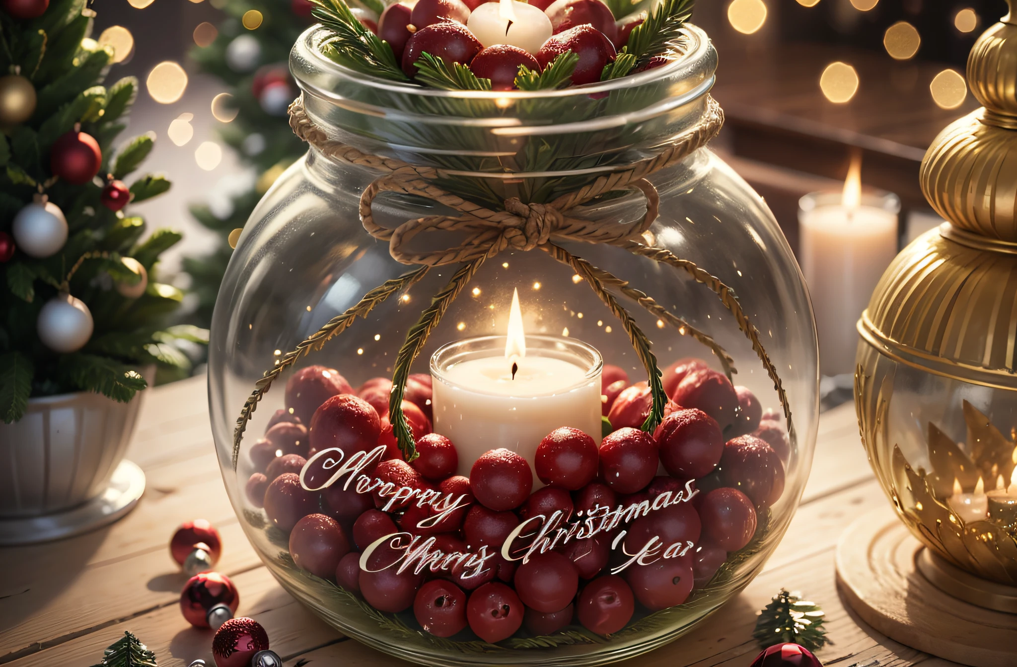 Merry Christmas and happy new year concept, Close up, Elegant Christmas tree in glass jar decoration. --auto --s2