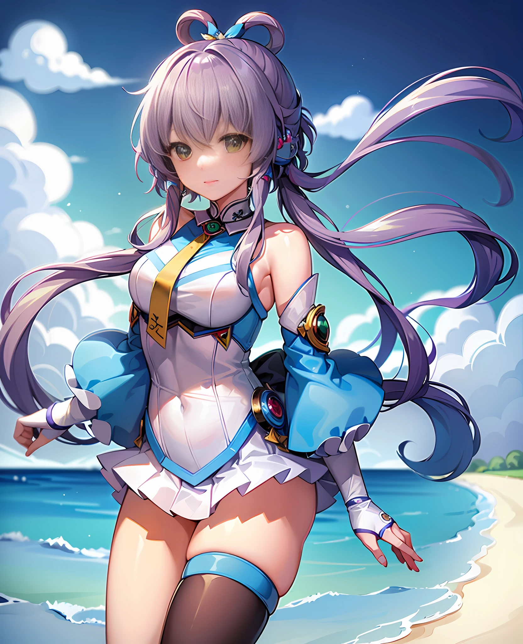 ((masterpiece)), (((best quality))), ((extremely detailed)), colorful, hdr, 1girl, solo, luotianyi (koushiki), (koushiki thighhighs:1.2),swimsuit