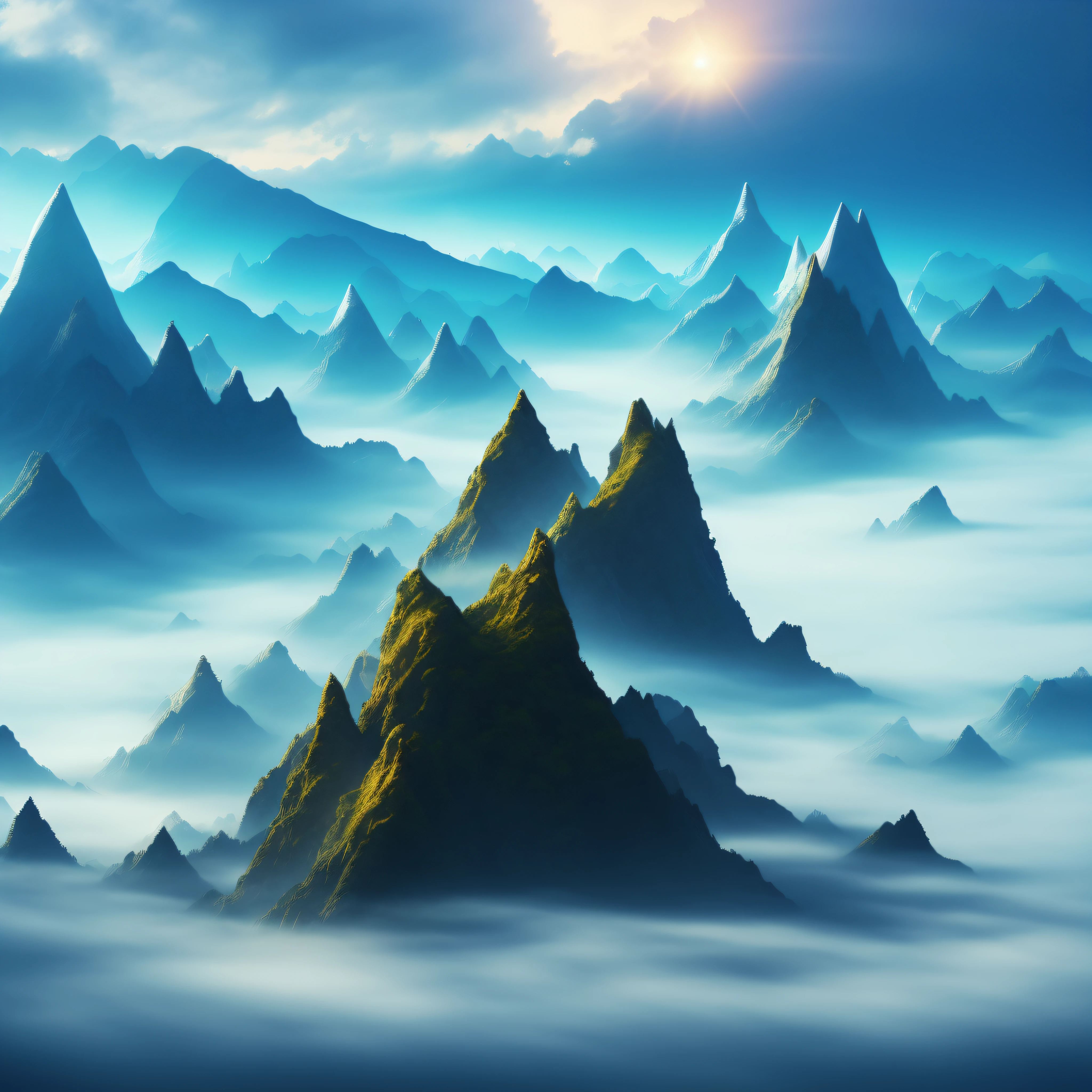 (ultra-detailed hyper-realistic abstract landscape of floating flying mountains:1.3),(fantasy inspired),(foggy atmosphere),(dynamic clouds)+[Volumetric light:1.2]