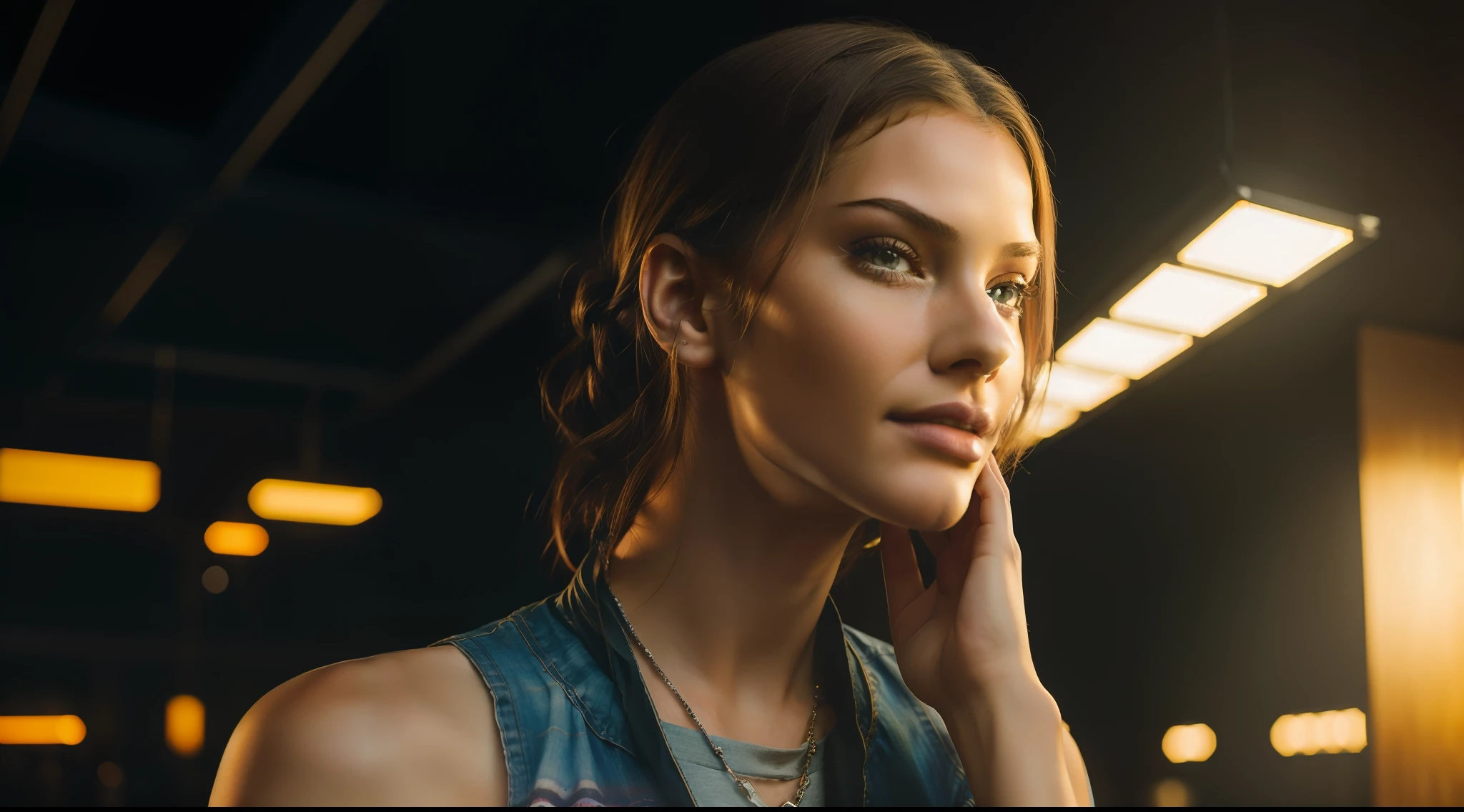 color portrait photography, ((a realistic portrait photo of a beautiful 21-year-old girl)), (SterreKV2: 0.99), (one side up: 1.4), light, ((glowing skin)), looking_at_viewer, (fit body: 1.0 ), detailed illustration, masterpiece, high quality, realistic, very detailed face, colorful solarpunk clothing, solarpunk environment