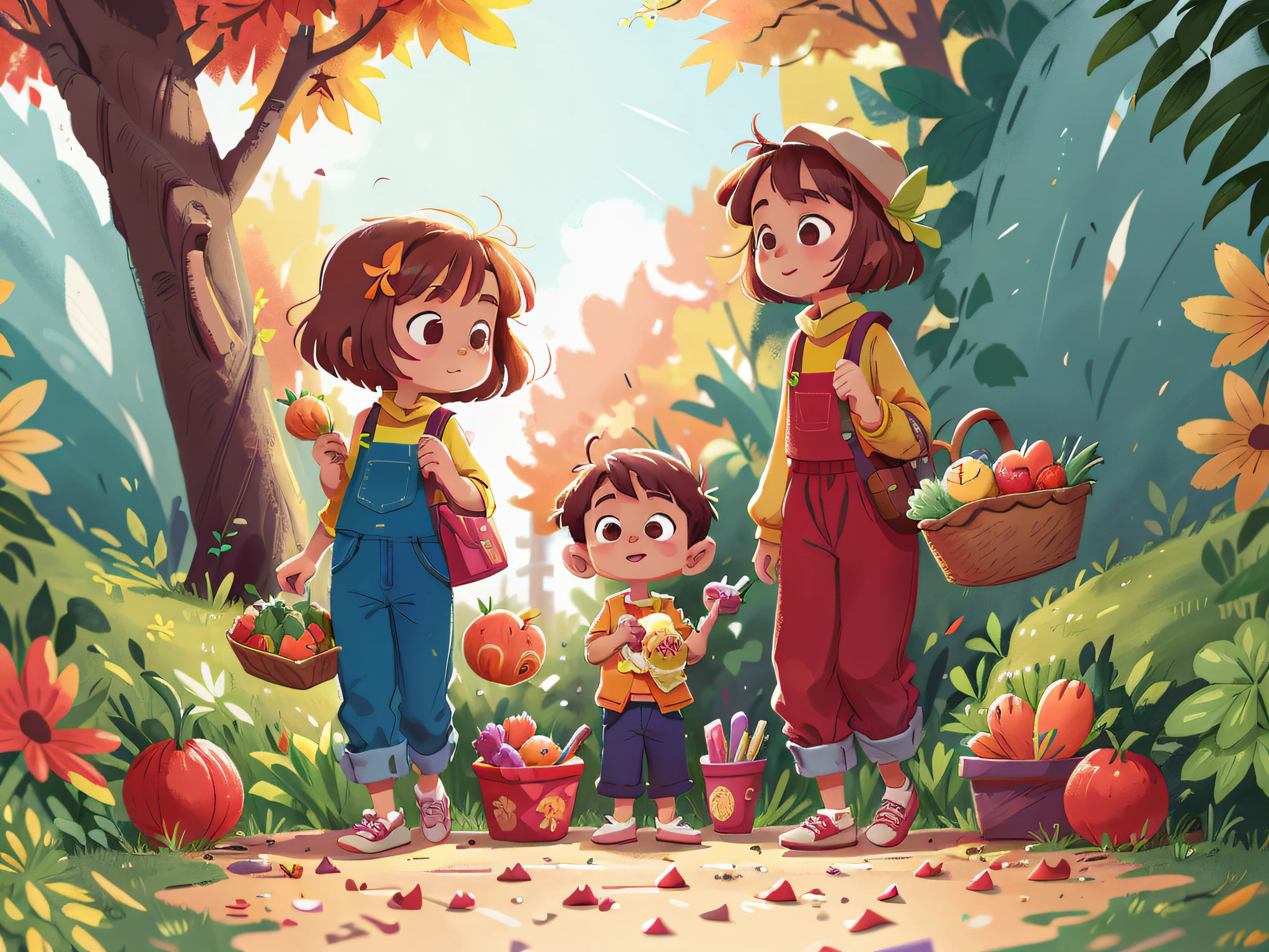 One autumn afternoon, the "Pillipillias" went to the market with Mom. They helped choose fresh fruits and vegetables, learning about healthy eating and the importance of a balanced diet.
