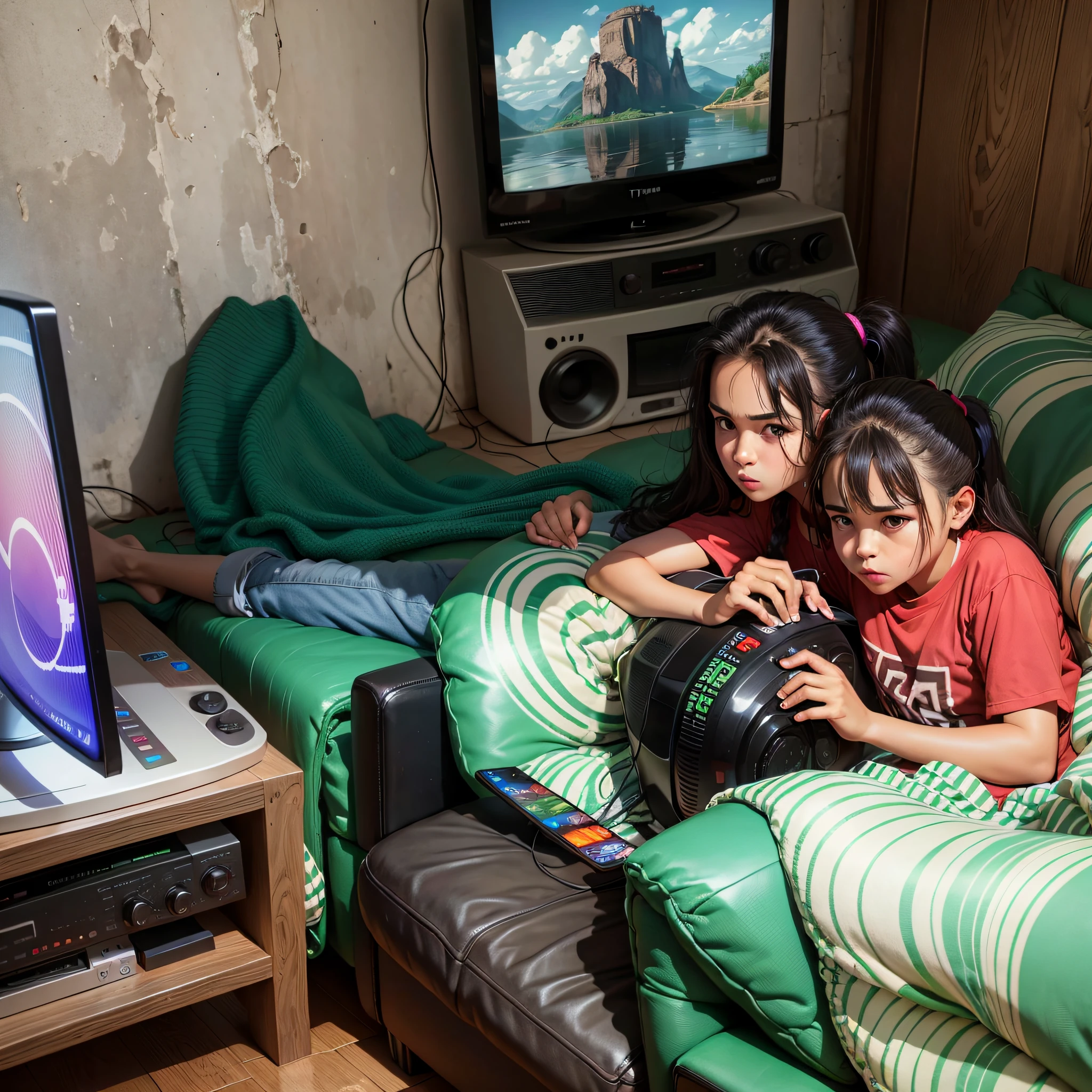 Head-on to Tevê, playing video games on an old tube TV --auto --s2