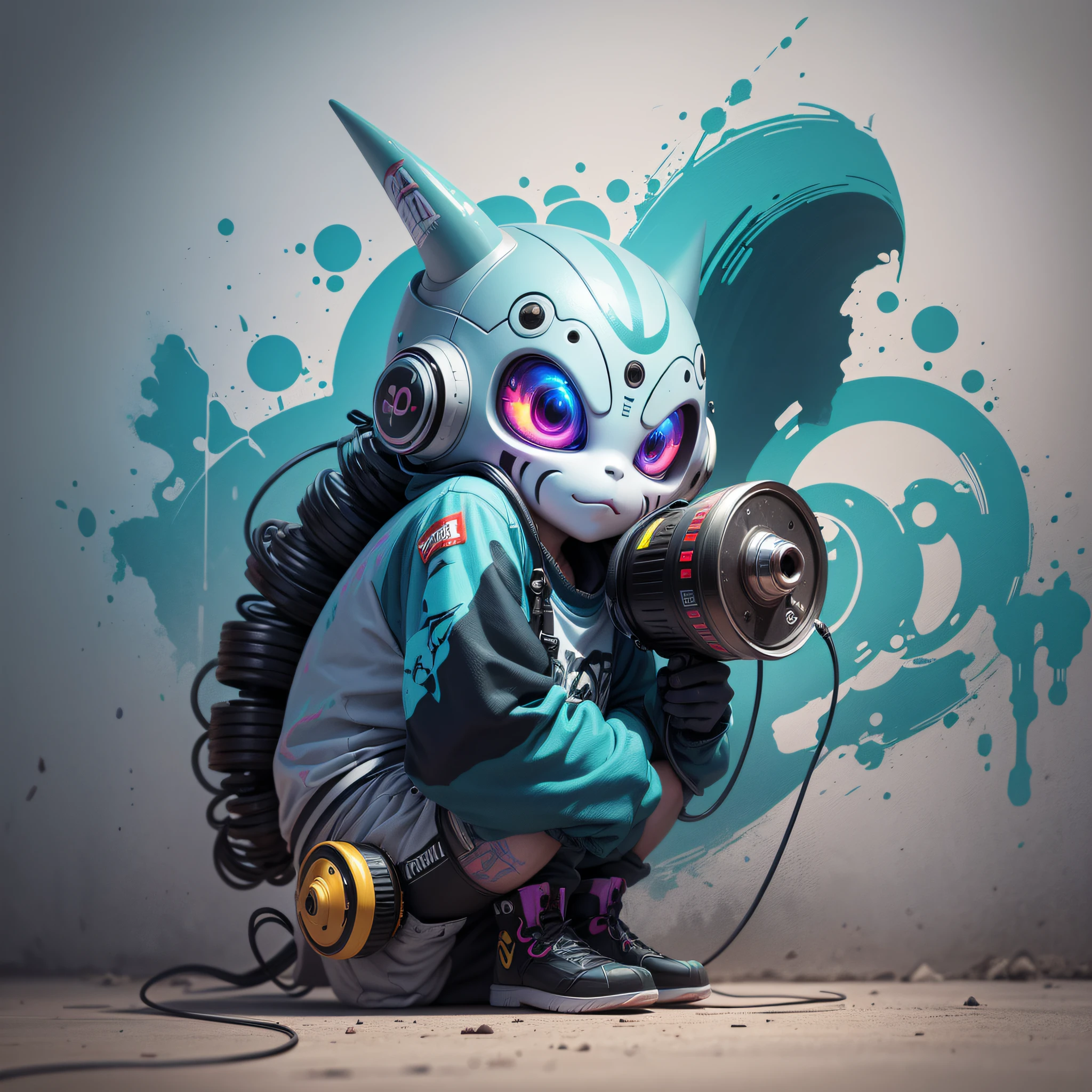 Centralized illustration of an alien paint roller with cable, super detailed vector, graffiti style, 8k --auto --s2
