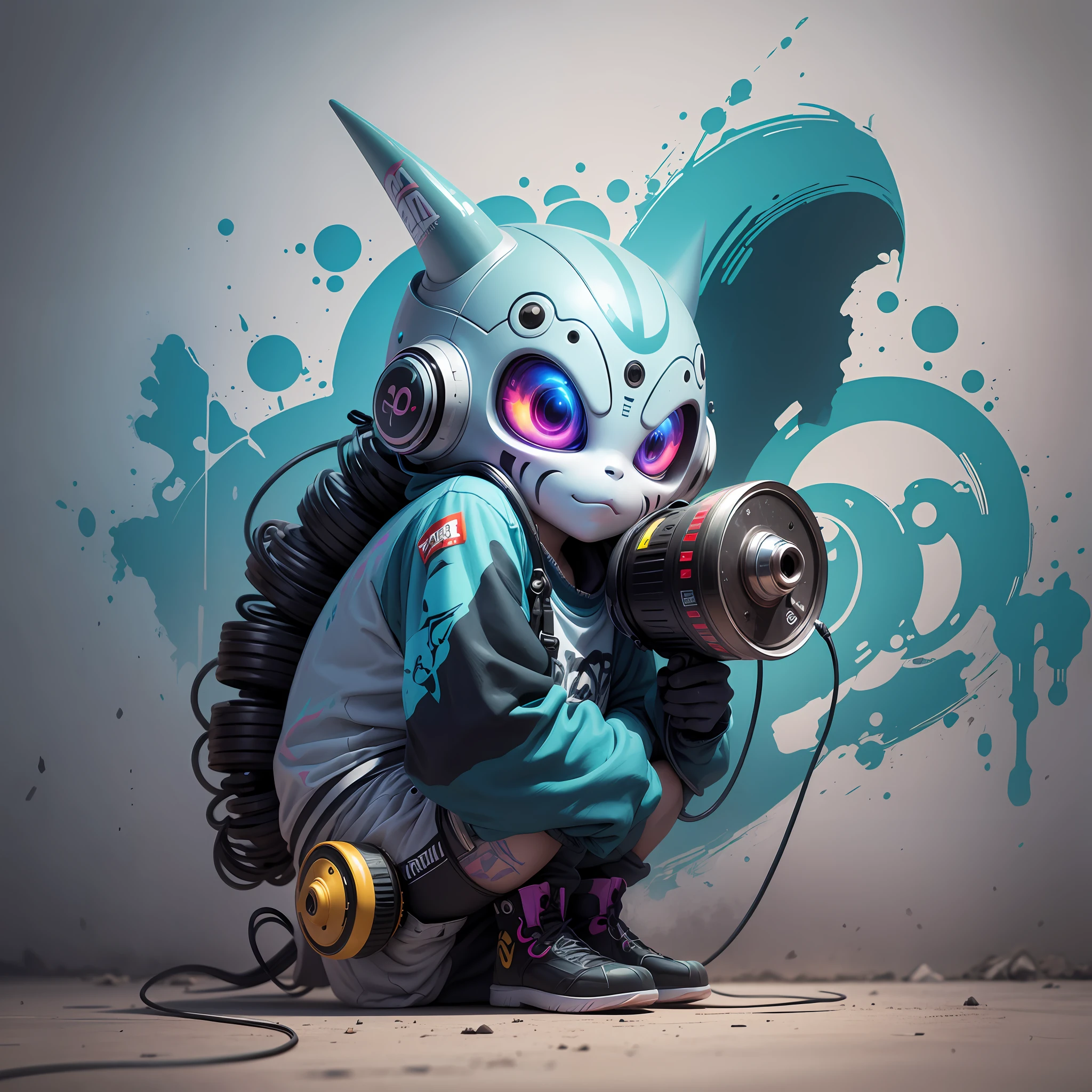 Centralized illustration of an alien paint roller with cable, super detailed vector, graffiti style, 8k --auto --s2