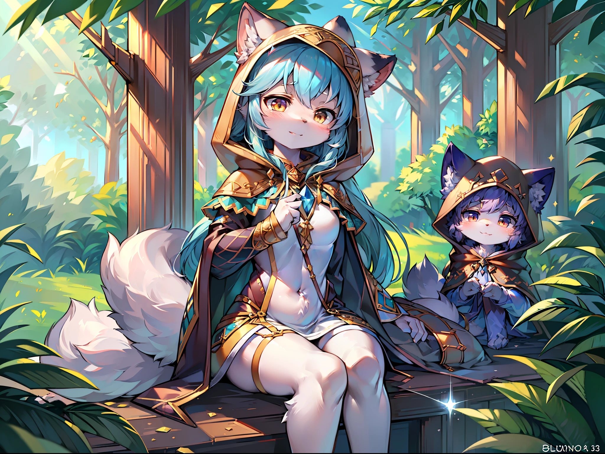 (a masterpiece、:1.3 pcs), (2D:1.0), (,anime:1.0), (illustration、:1.0), (sharp:1.2),
(hard light:1.0), (shadow:1.0),(glint, refraction:0.8), (light rays, dappled light, light glare, lens flare, Tyndall effect:1.0),
(clear, shiny:1.0),
(Bestquality:1.2), (Hyper-detailing:1.0), (extremely intricate:1.0),
(blurry foreground,cinematic light,ray trace:1.1),
(bright_colors,dark_intense_drop shadow:1.3 pcs),
(impasto,outline,,colorful,:1.3 pcs),
(misty,bloom, overexporsure:1.0),
(warm_light_Dun、_below,glow_WHITE,_Particle:1.2),
(granblue_fantasy_\(style\):1.1).
(young_the woman、、,1, 1__old:1.5),1 girl,cub,anthro,uploaded_on_E62 1 pcs,furry yiff_kemono,furry yiff_the woman、、,(detailing_fluffy_fur,tuft,body、_fur:1.5),(fluffy_big_tail:1.3 pcs),animals_Nose,animals_ears_fluff,(fluffy_paws,paws,animals_hand ,、:1.3 pcs),Kawaii,cute,fancy,fragile,oil,handsome,solo,(upper_body、,cowbow_shot:1.3 pcs),the woman、、_Focus,blueish、_robes、,(hooded_capelet,hood up_down:1.5),one_eyed_closed,closed_a mouth、,smile,、,light_blushing,,hand ,_up,holding_sao,,bottomless,(knees_together_feet_apart,sitting:1.2),See_at_Viewer.
(night、,starlight sky_Sky ,、,crescent_Moon,sao,_\(Sky ,、\),gemstone,plant, sao,_\(symbol\),spark),out door,, scenery.