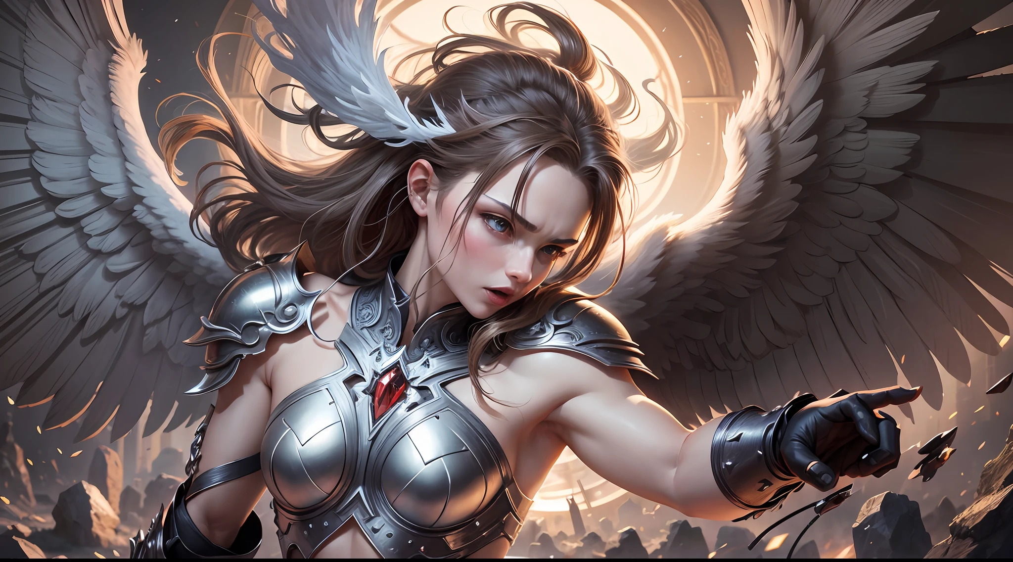 Angel fighting demon, masterpiece, hyper-detailed, hyper-realistic, best quality, 16K