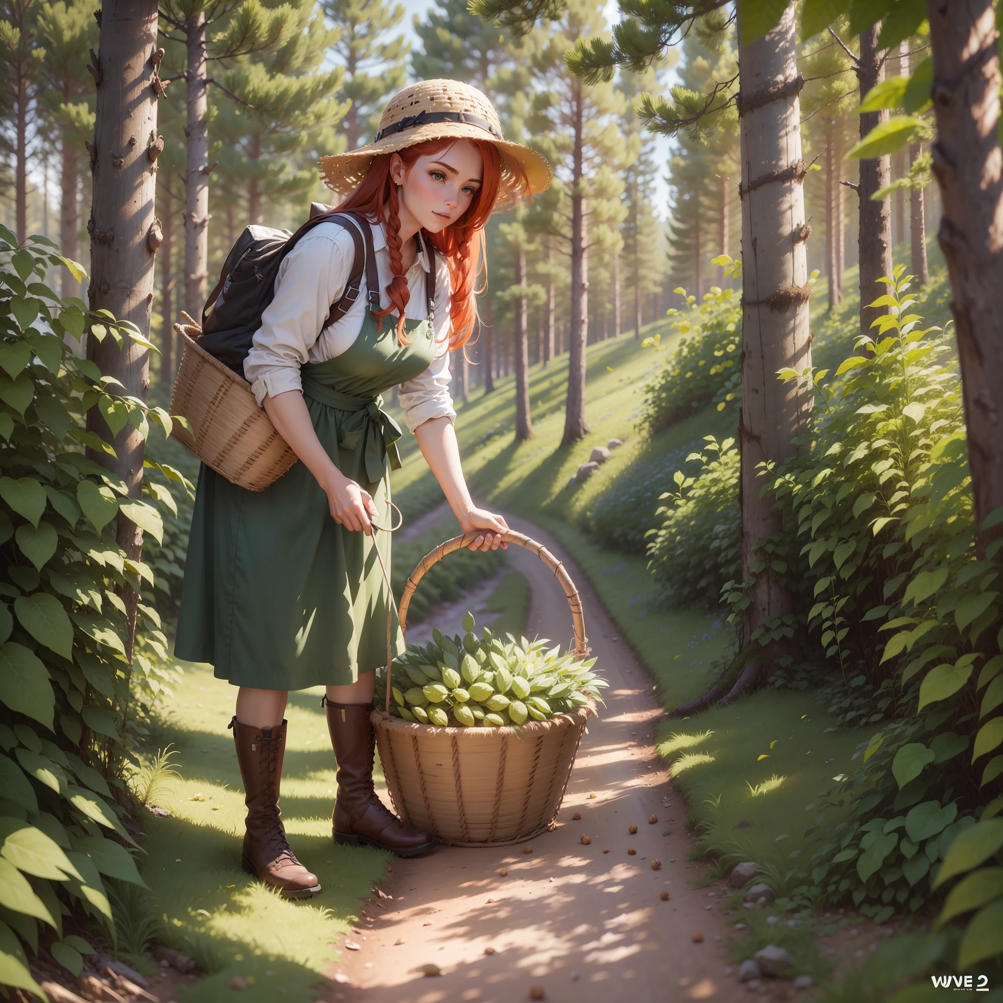 Redhead, alps, harvesting pine nuts on the ground, swidden, rural region Brazil, general mines, traditional, realistic, masterpiece 4K --auto --s2