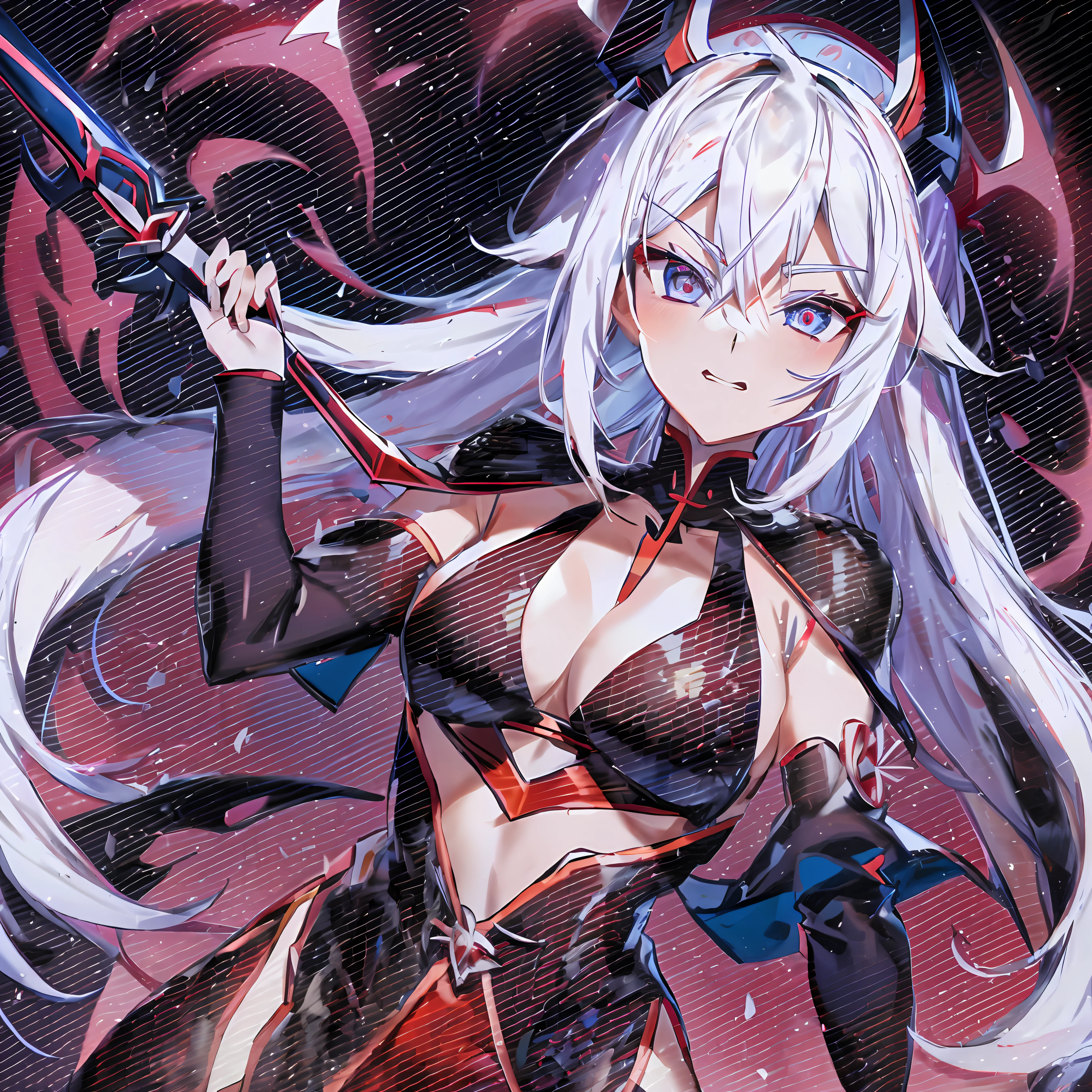 anime girl with white hair and black outfit holding a sword, white haired deity, demon anime girl, attractive matoi ryuko, best anime 4k konachan wallpaper, ryuko matoi, ayaka genshin impact, anime style like fate/stay night, zerochan art, mika kurai demon, badass anime 8 k, :: rossdraws