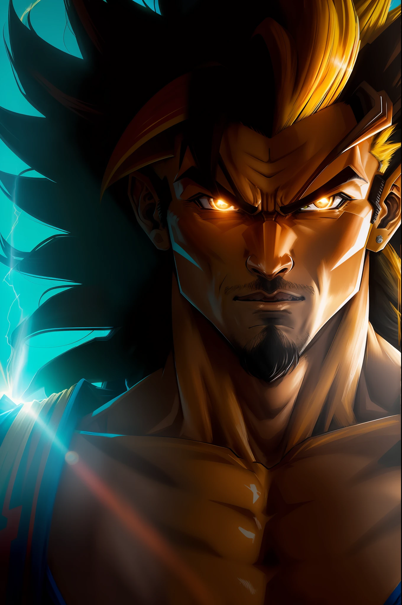 Rosto de roberto hucke, melhor qualidade, goku, super saiyajin, cabelo amarelo, obra prima