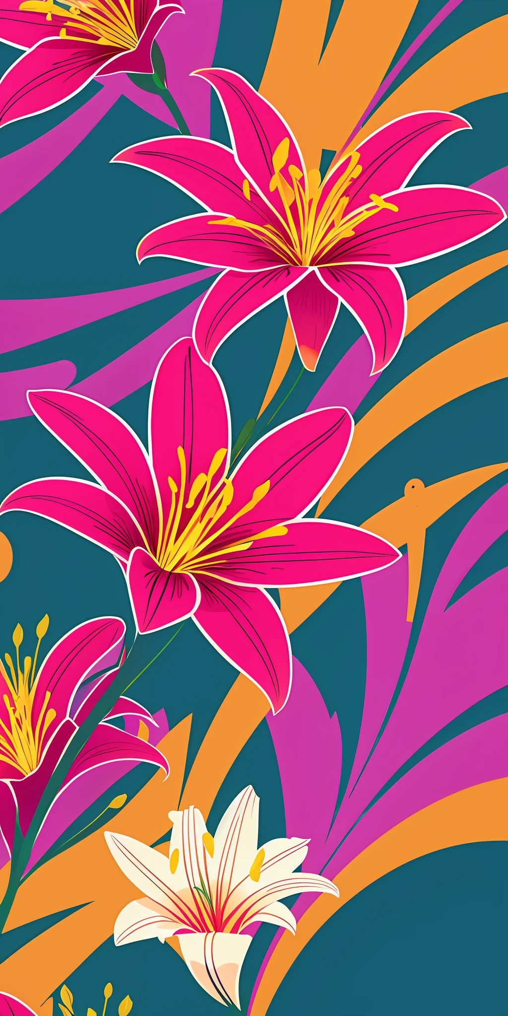 abstract lily flower wallpaper, vector style, splash ink, colorful, intricate --auto --s2