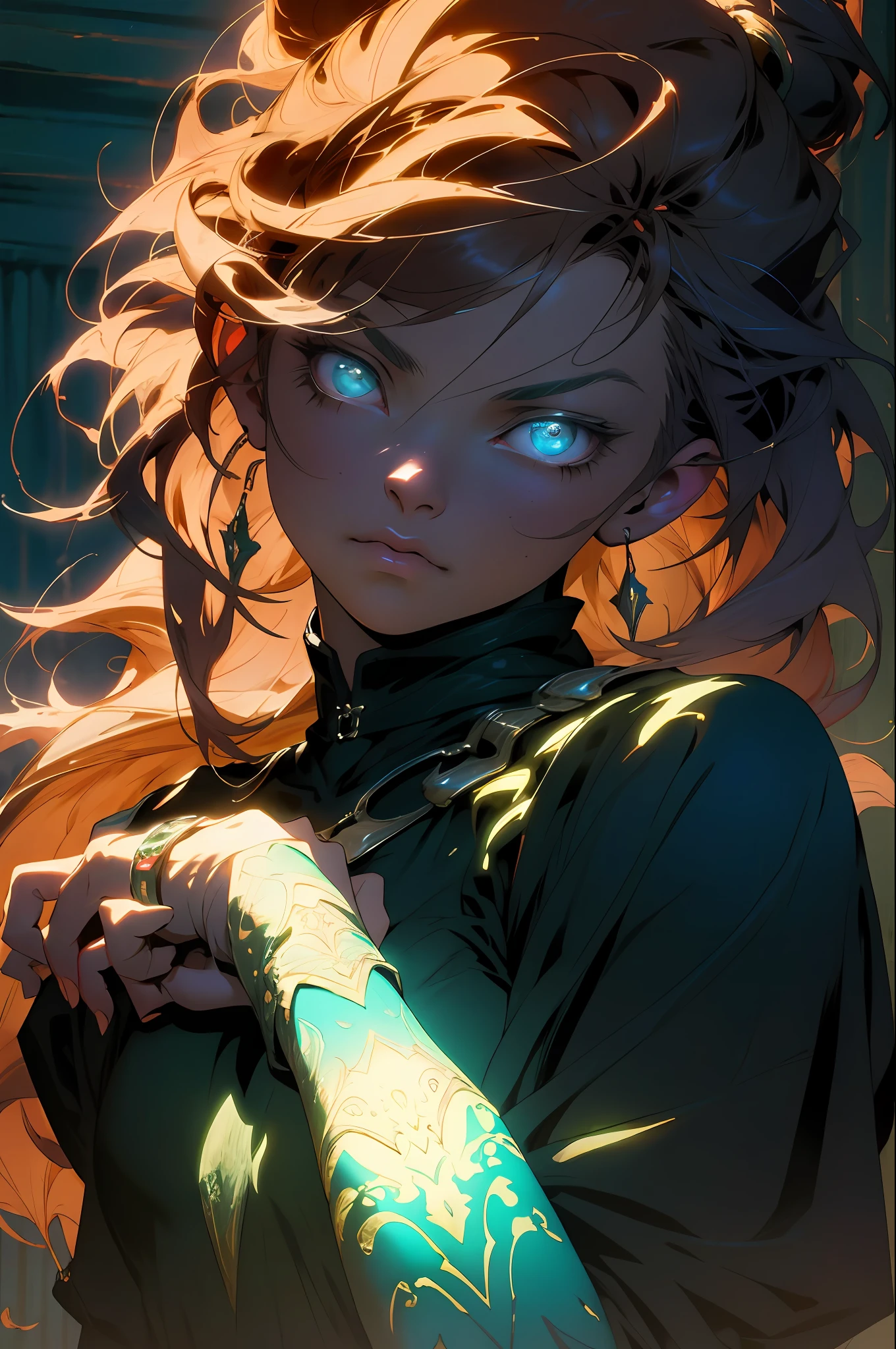 absurdres, highres, ultra detailed,moody lighting, tranquil, calm, glow,masterpiece, best quality,1girl, 90s dark fantasy movie still