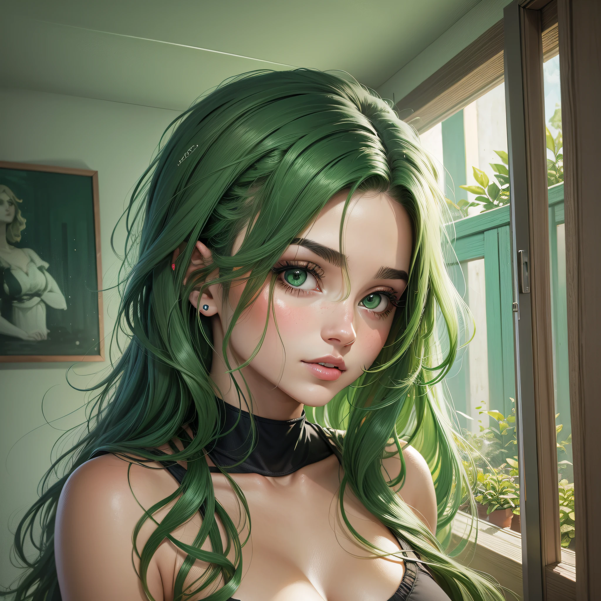 pintura real uma mulher jovem e bonita de cabelo loiro e olhos de cor verde --auto --s2