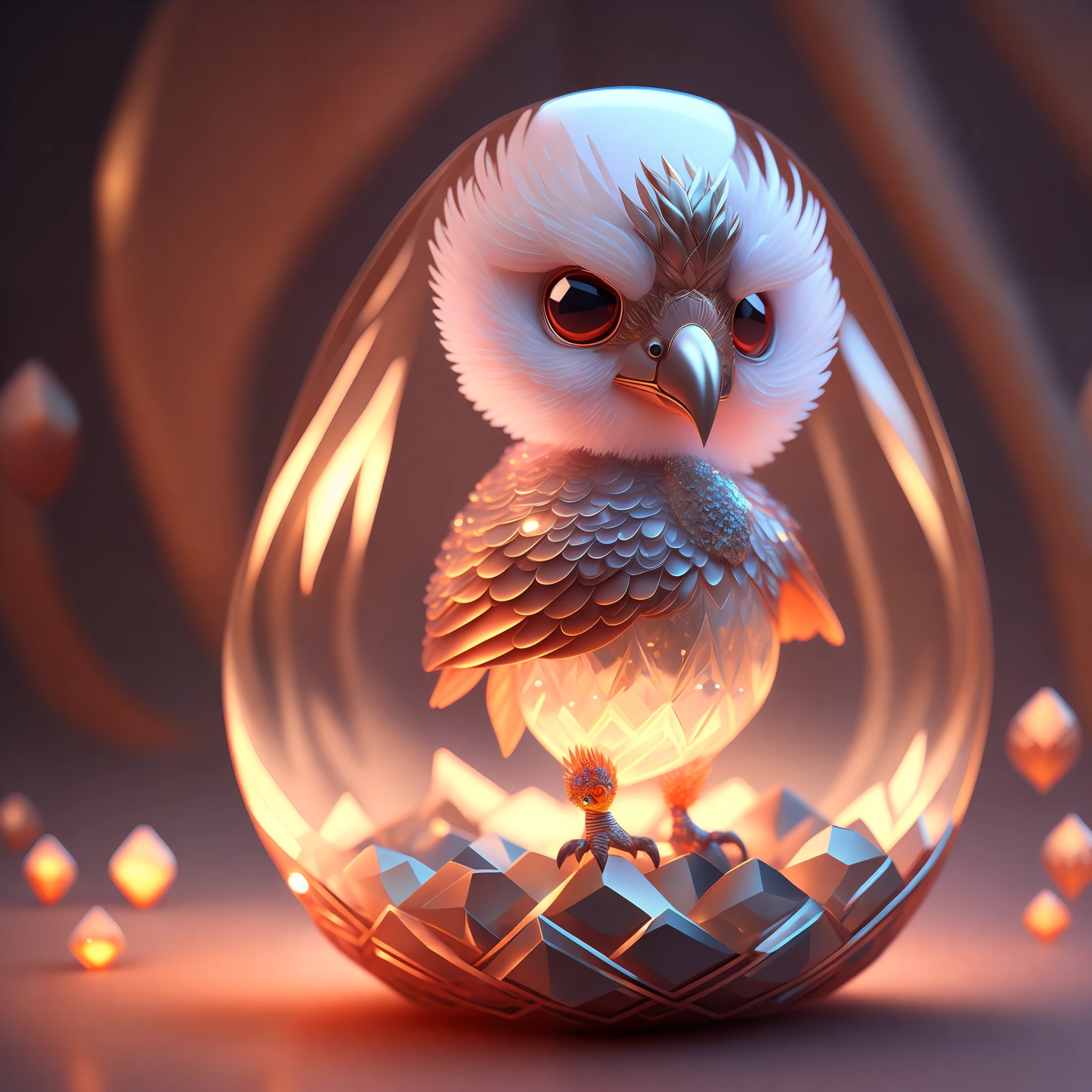 A cute adorable phoenix made of crystal ball with low poly eye's highly detailed intricated concept art trending artstation 8k