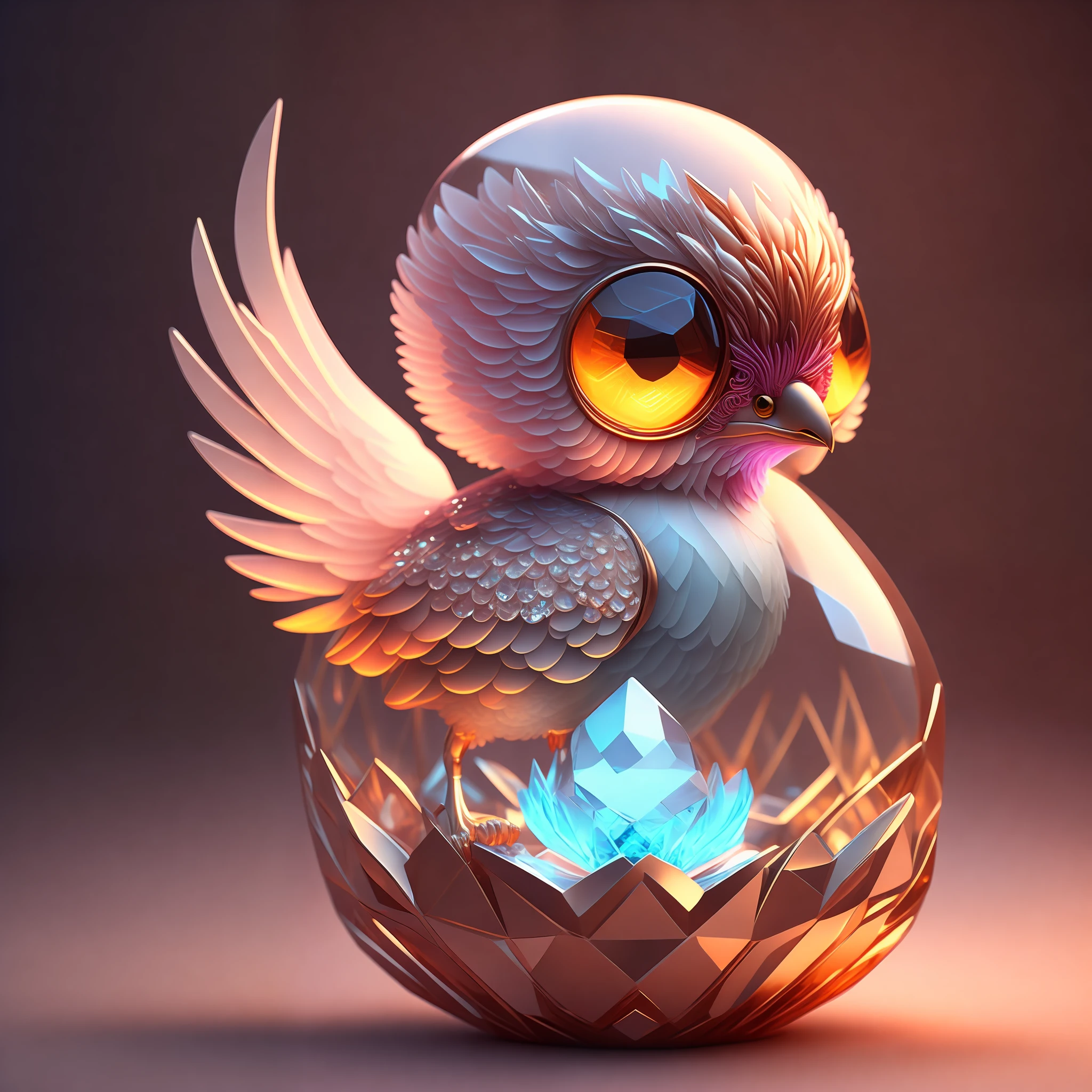 A cute adorable baby phoenix made of crystal ball with low poly eye's highly detailed intricated concept art trending artstation 8k