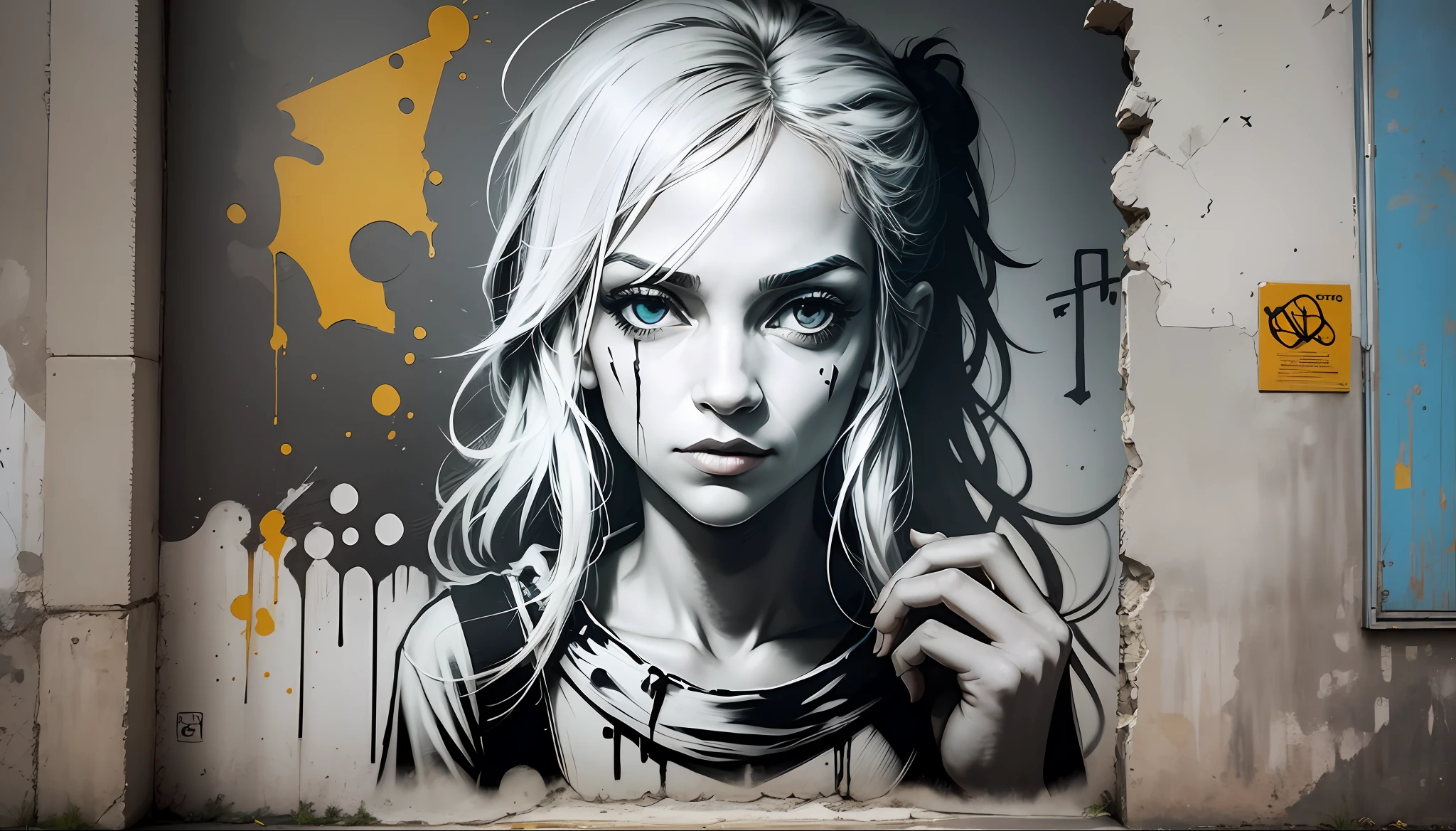 Crie uma imagem no estilo de Banksy que mostre uma mensagem socialmente relevante. Use a monochrome color scheme with a focus on graffiti-style text and bold images to create a striking and thought-provoking scene. Use stencil-like elements to create a realistic, detailed scene that captures the essence of Banksy's signature style. Adicione peso ao texto para enfatizar a mensagem da arte. --auto --s2