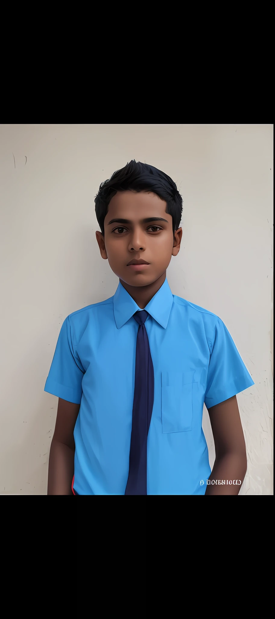 there is a young boy wearing a blue shirt and a blue tie, jayison devadas, riyahd cassiem, young commoner, vinayak, young boy, portait image, ayan nag, vastayan, ismail, aged 13, student, mohamed chahin, around 1 9 years old, protrait, boy with neutral face, full protrait