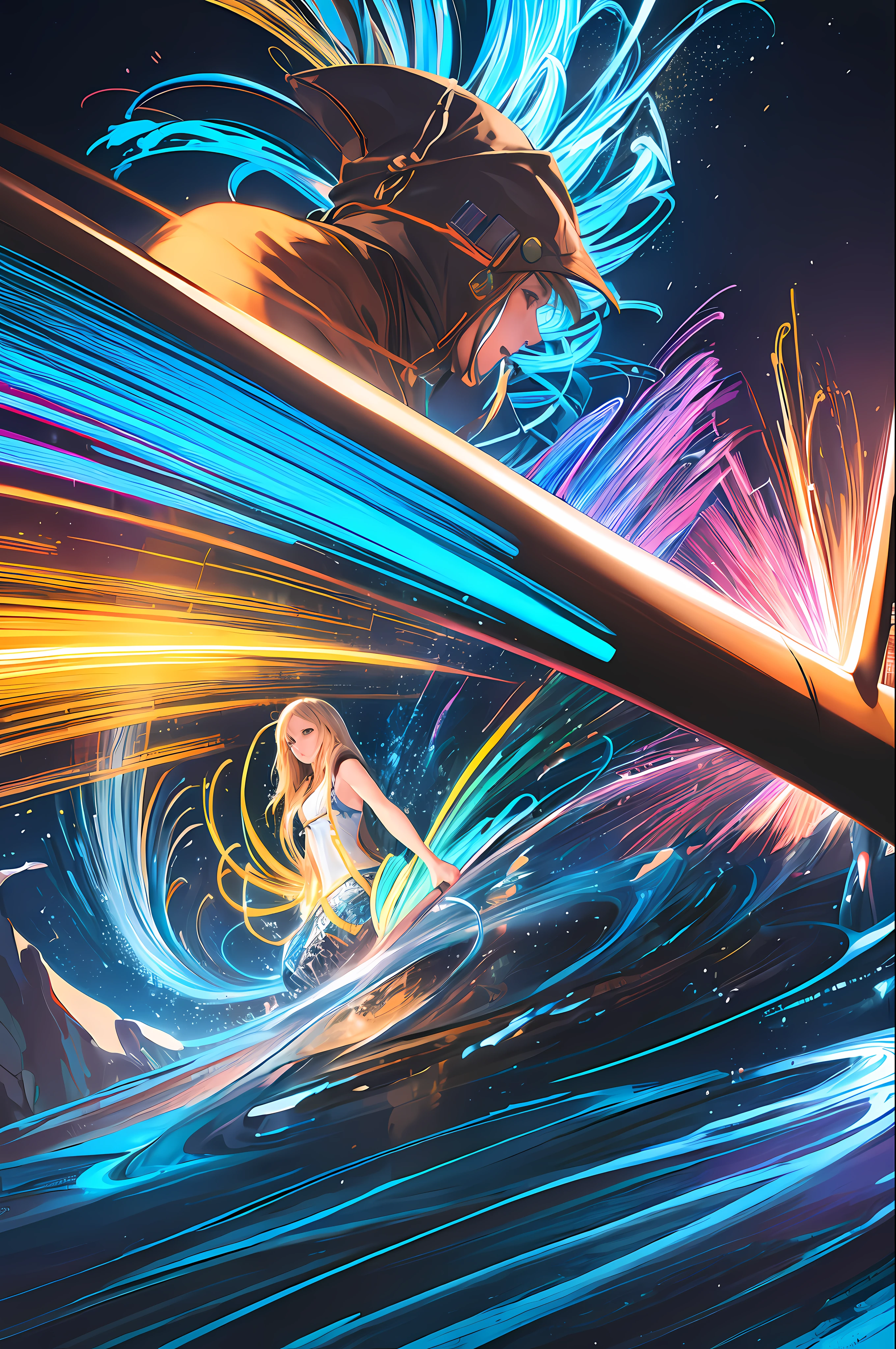 (masterpiece, best quality:1.4), light painting, (long exposure:1.2),dynamic streaks, luminous trails, vibrant colors, fluid movement, captivating patterns, creative experimentation,(1girl),(highest detailed),(cowboy shot:1.2),dynamic pose