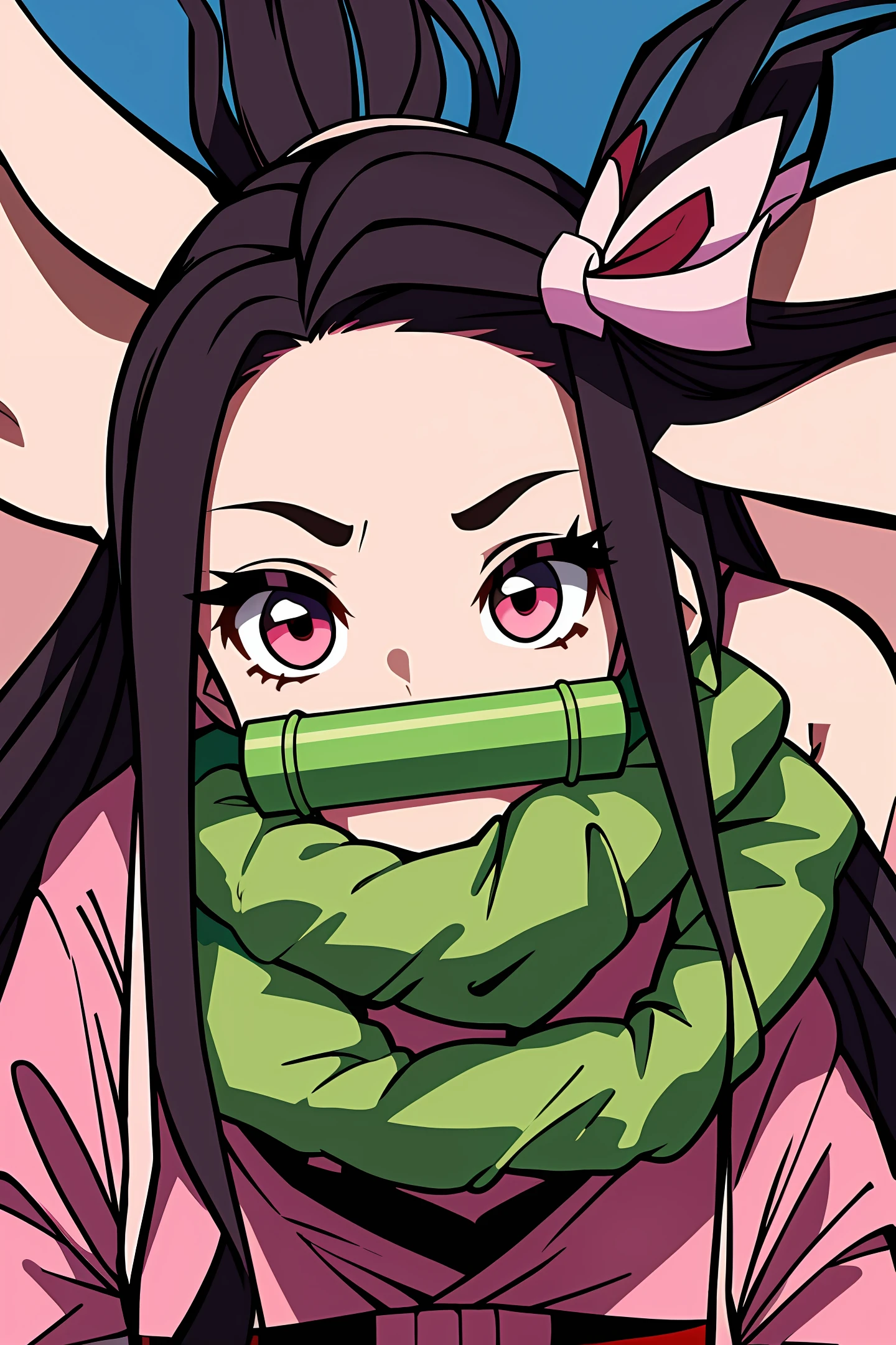 Nezuko semi nua com um pirulito na boca