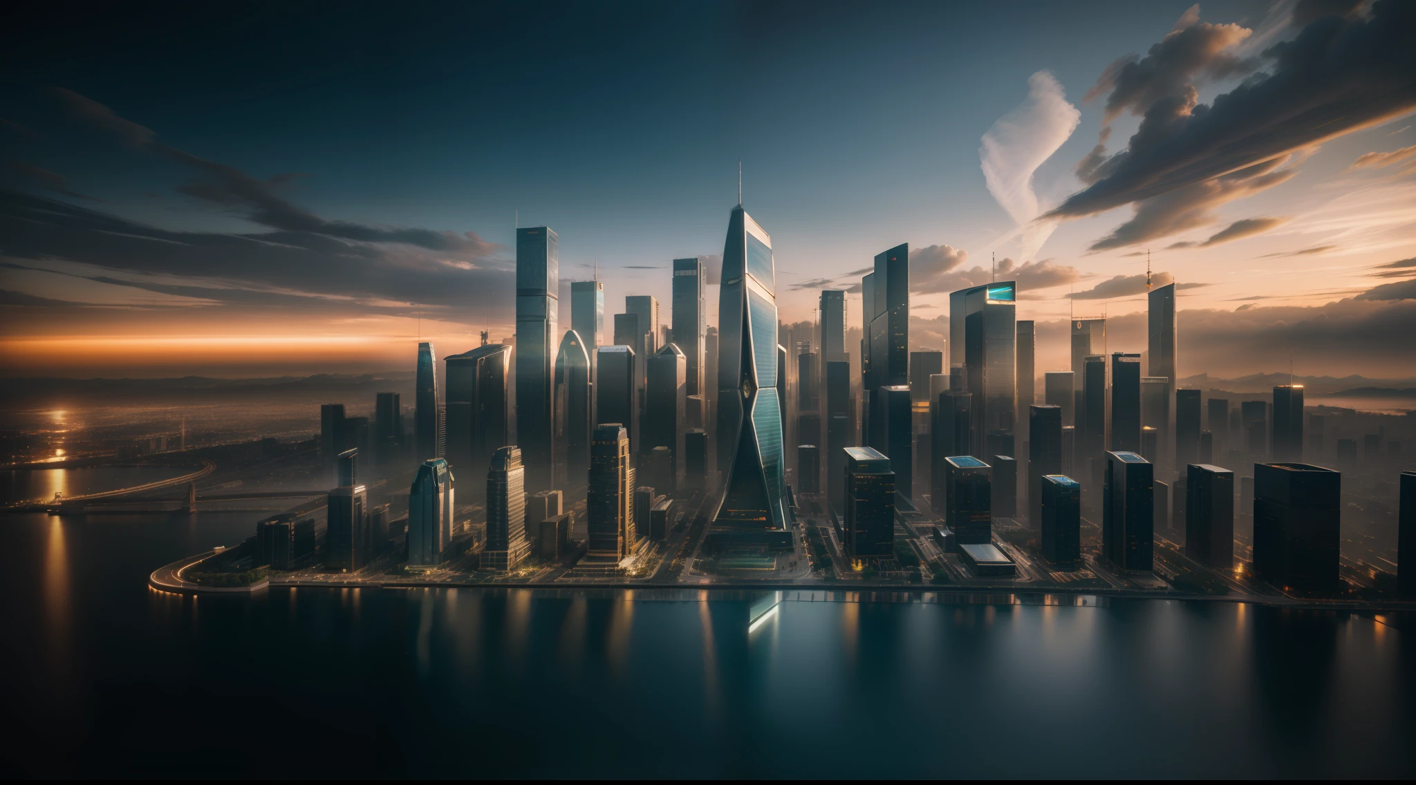 Bustling cityscape with solarpunk architecture and advanced technology, vibrante, fotorrealista, realista, dramatic, cinematic lighting, sharp focus, 8k