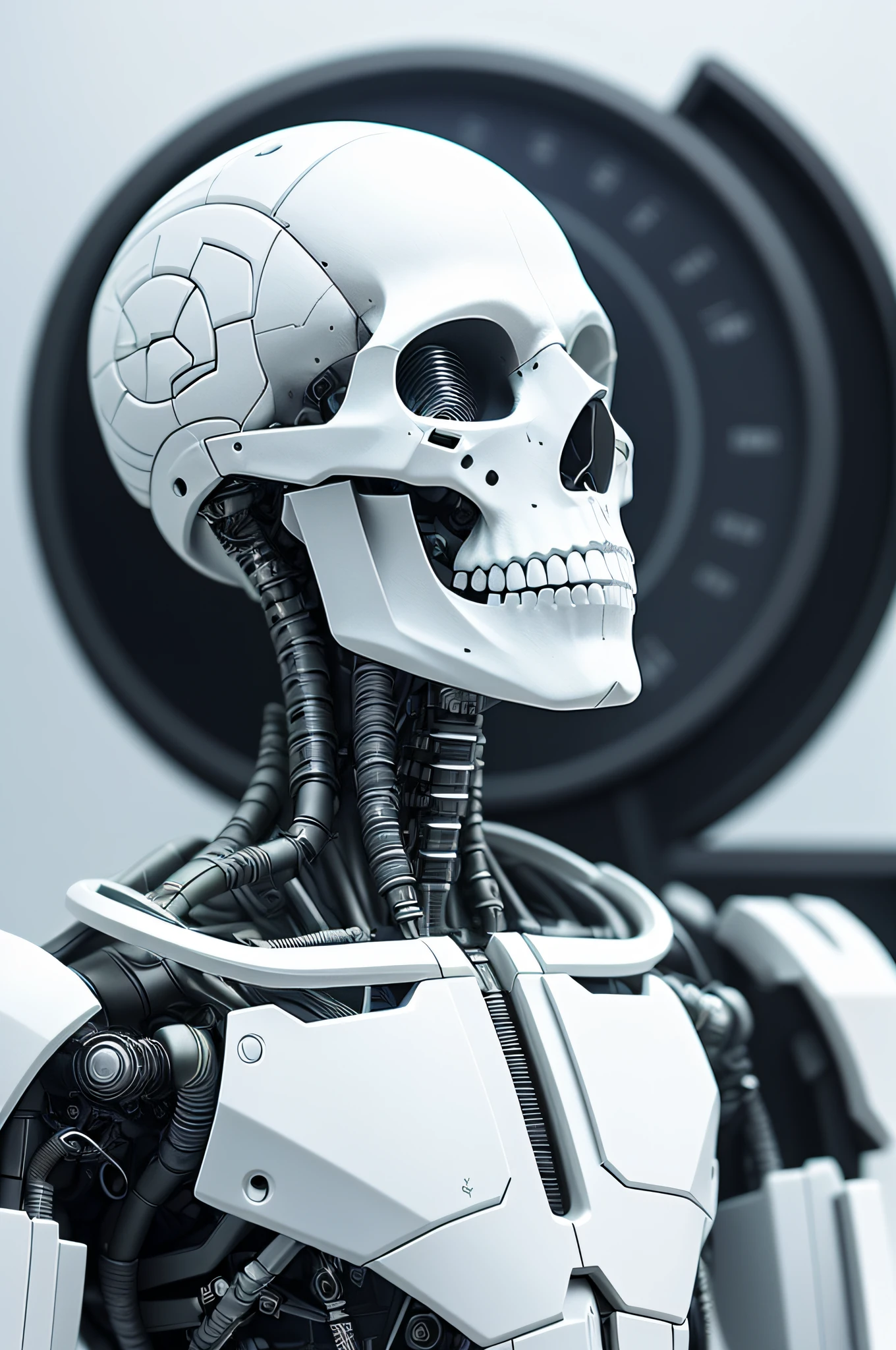Electronic System on the Skull |cyborg man| with a visible detailed brain | no visible heart| fios de cabo de músculos| biopunk| cybernetic| cyberpunk| white marble surface| Canon M50| 100mm| sharp focus| slick| hyperrealism| Highly detailed | intricate details| Sculpted by Michelangelo