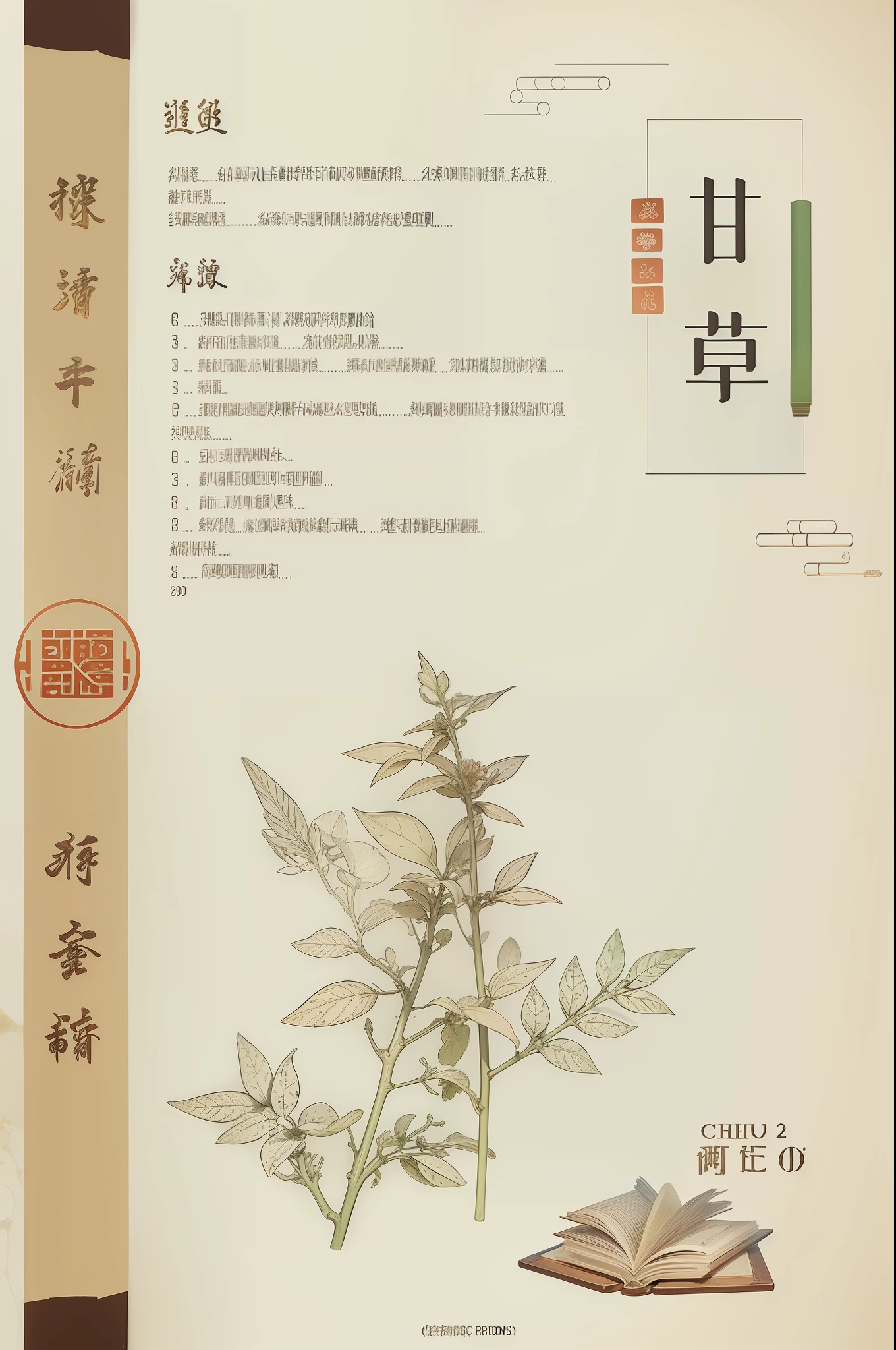 chinese medicinal herb,3drendering,colored,ancient books,Scientific composition analysis, --auto --s2