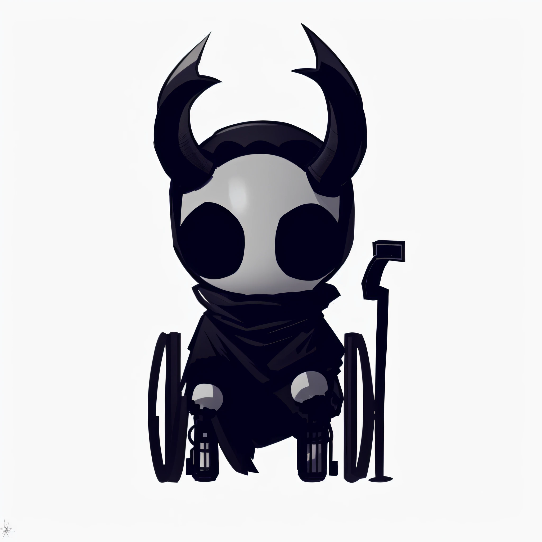 desenho dos desenhos animados de um pequeno diabo em uma cadeira de rodas com uma bengala, Arte conceitual Hollow Knight, O Cavaleiro do Cavaleiro Oco, Retrato do cavaleiro oco, Estilo cavaleiro oco, Hornet de Hollow Knight, cavaleiro oco, em um capacete com chifres, horned, Arte Hylics, fundo area de trabalho, Preso em casa, papel de parede desktop, Benedick Bana, fanart de alta qualidade, Hollow Knight Captura de tela