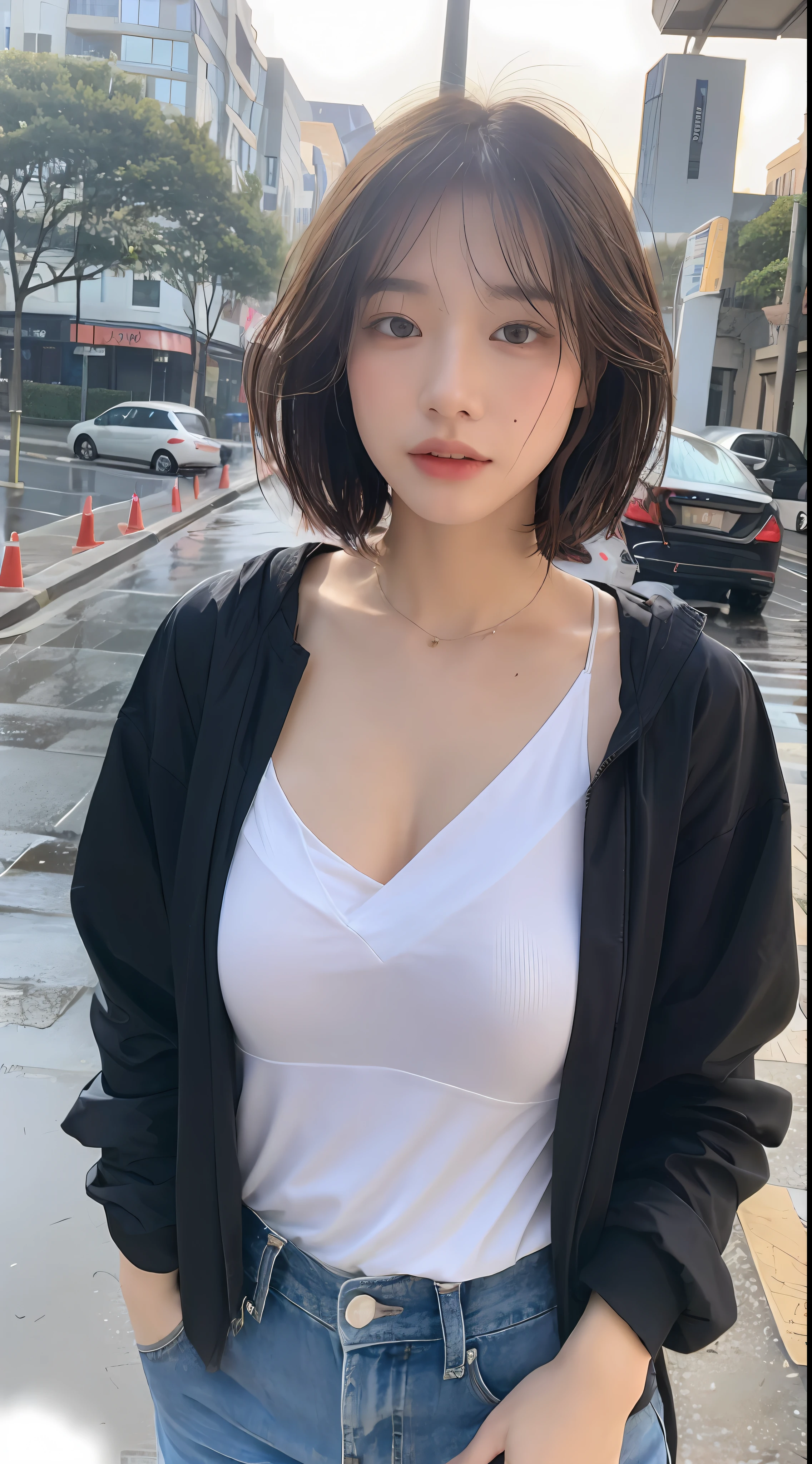 ((Best Quality, 8K, Masterpiece:1.3)), Focus: 1.2, Perfect Body Beauty: 1.4, Buttocks: 1.2, ((Layered Haircut, Breasts: 1.2)), (Wet Clothes: 1.1) , (Rain, Street:1.3), Bandeau Dress: 1.1, Highly Detailed Face and Skin Texture, Delicate Eyes, Double Eyelids, Whitened Skin, Long Hair