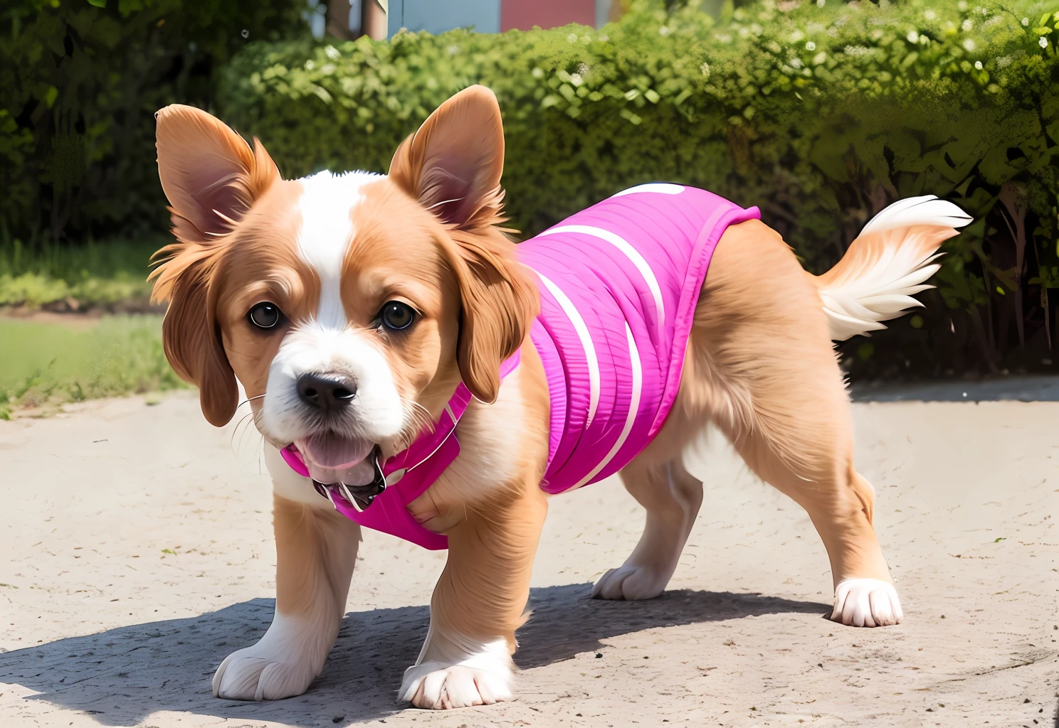 Cachorro de casaco rosa