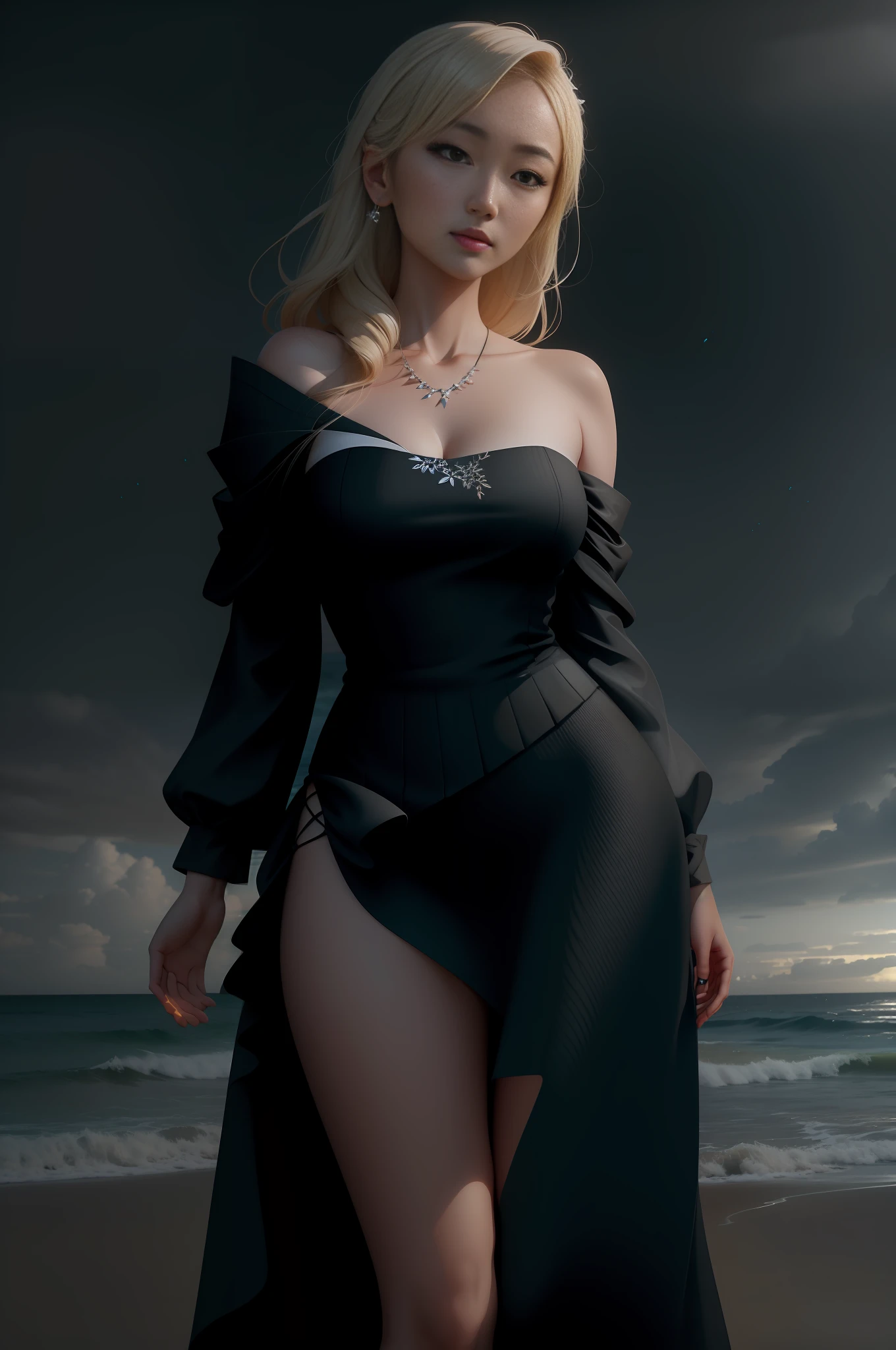 Blonde asian face woman standing on beach in white dress,The background is the ocean, full body cgsociety, cgsociety 9, cgsociety 8k, cgsociety 8k, cgsociety 8 k, stunning cgsociety, alexandra fomina artstation, cgsociety inspired, cgsociety contest winner, cgsociety contest winner!!, dawn cgsociety, trend in CGsociety