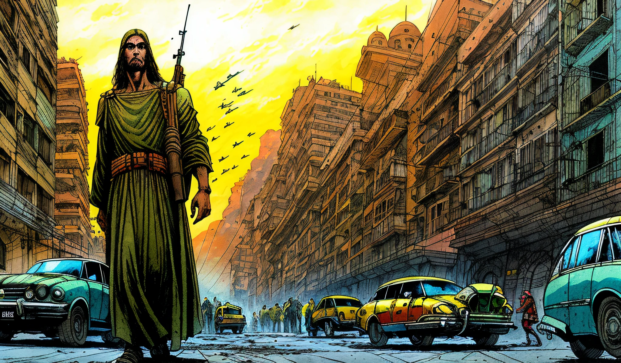 rio de janeiro, brazil, redentor-christ, science fiction, complex scene futuristic, post-apocalyptic
dark, dim light,
( ink sketch by Enki Bilal)((masterpiece, best quality, )),