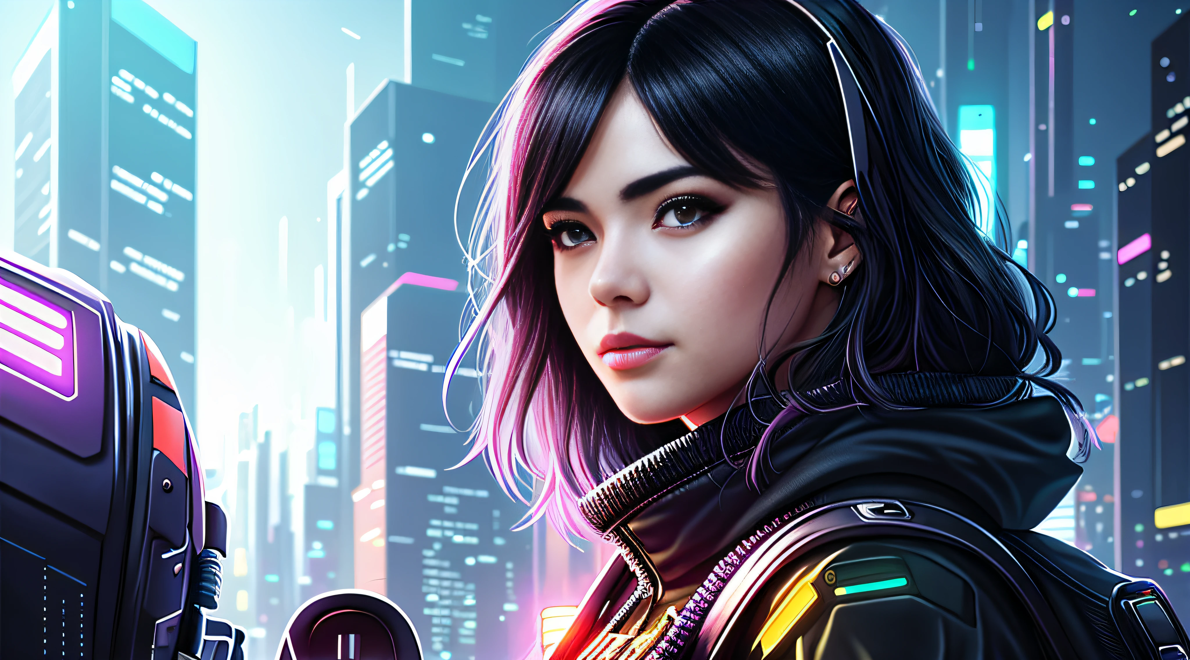 a woman with goggles and a backpack looks into the distance, bela arte digital, cara bonita da menina cyberpunk, Alena Aenami e Artgerm, menina cyberpunk sonhadora, Arte digital 4K realista, Arte digital 4K realista, cyberpunk menina bonita, amazing digital art, O retrato da menina cyberpunk, stunning digital illustration, Ross Tran 8 K, epic portrait illustration