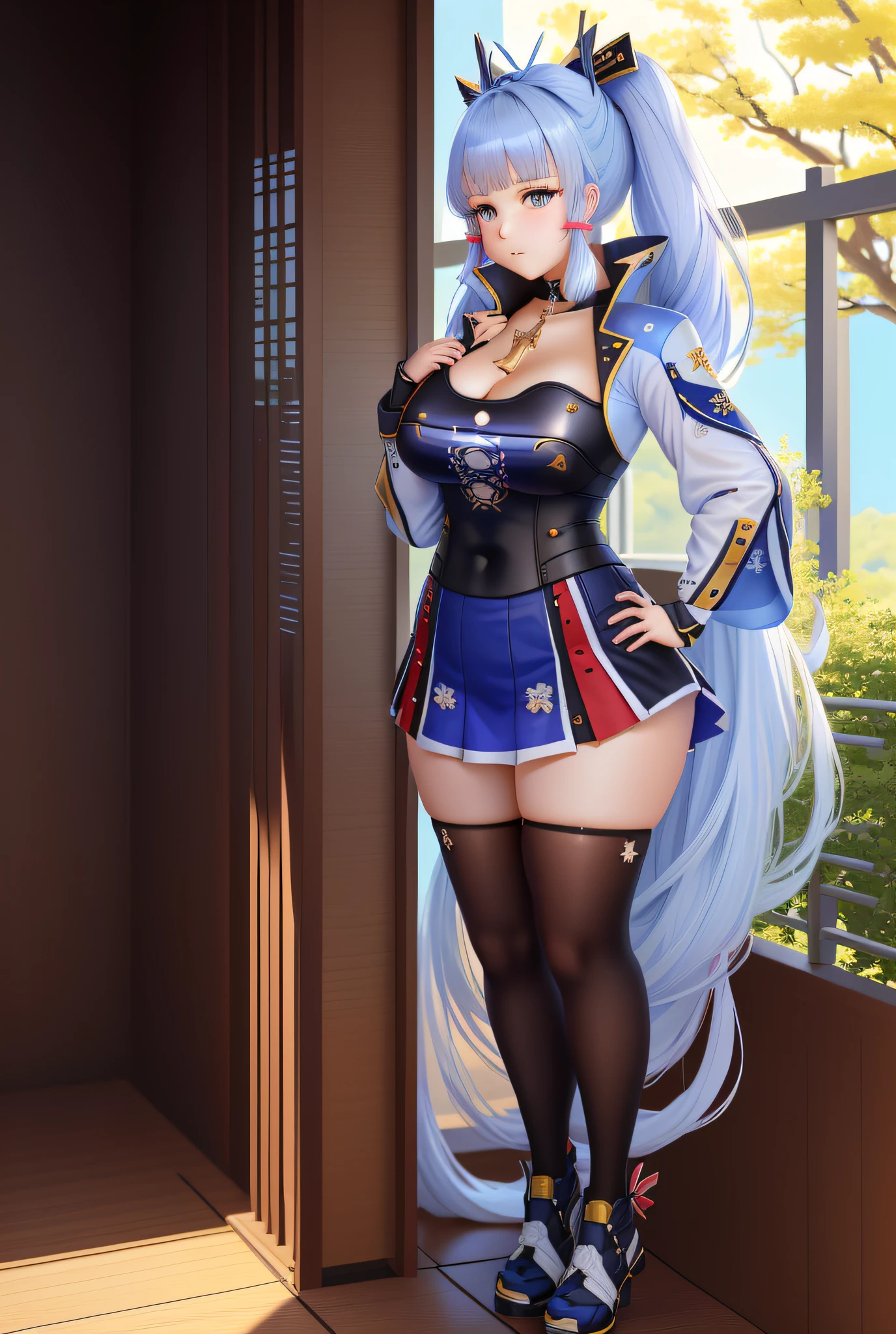 anime character with a big breast and a very large breast, small curvy loli, azur lane style, ayaka genshin impact, thicc, characters from azur lane, keqing from genshin impact, from the azur lane videogame, oppai, holding a pudica pose, from girls frontline, genshin