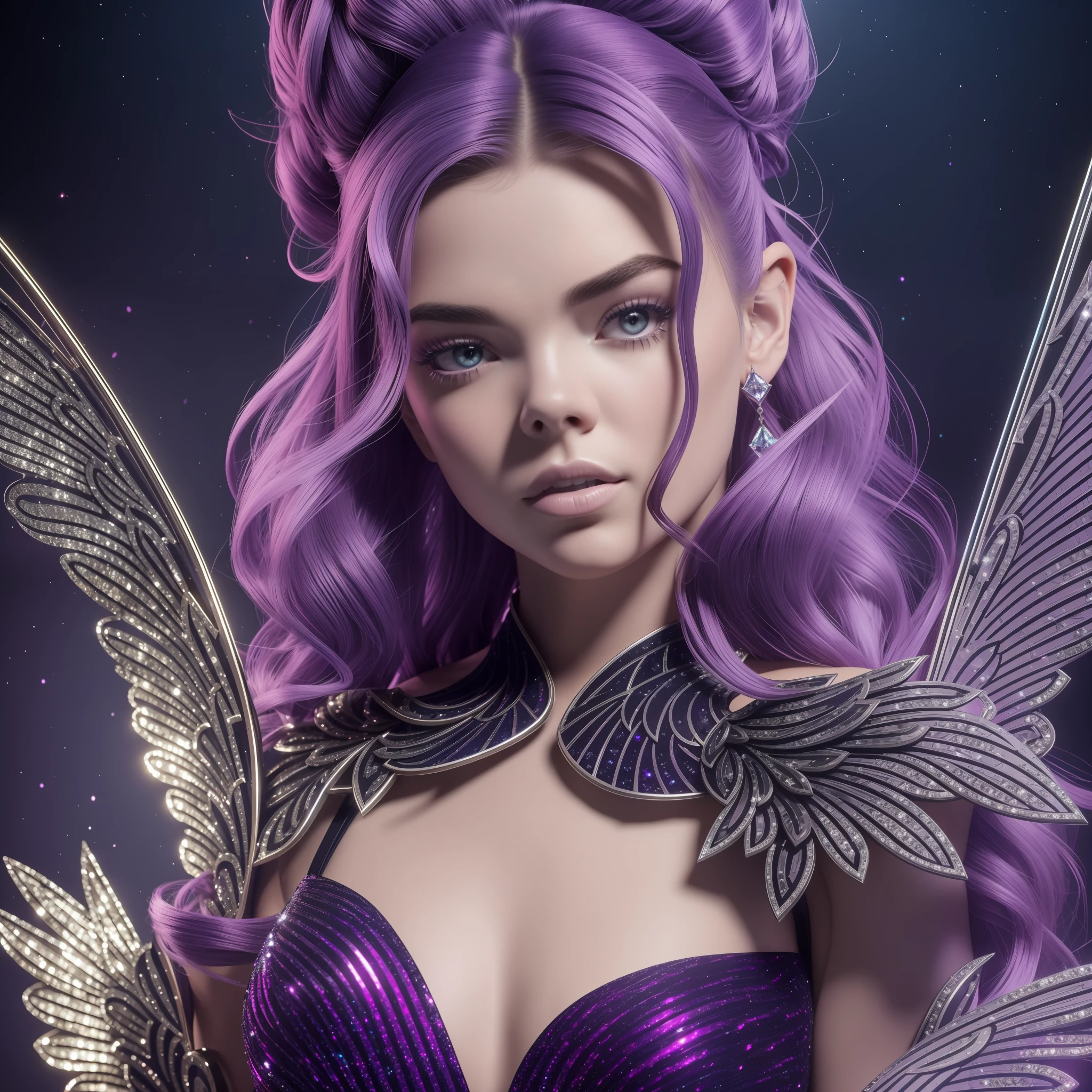 Ultra Pro Real Photo of Anya Taylor with Black Spinel Wings On Dress with Indigo Tourmaline Diamond Kunzite Sparks, texture 16K, Lava Gothic dress extravagant ruby and strange puffy short hairstyle, image 16k, haute couture, flashs rainbow glow blow spike, High image quality, robe extravagante soie satin feutre et lumineuse, realistic face and body suave seductive revealing under-Clothing Poses Drama DSLR UHD HDR 16k "Unreal Engine 5" retina "tenir LightDagger" Crystaline