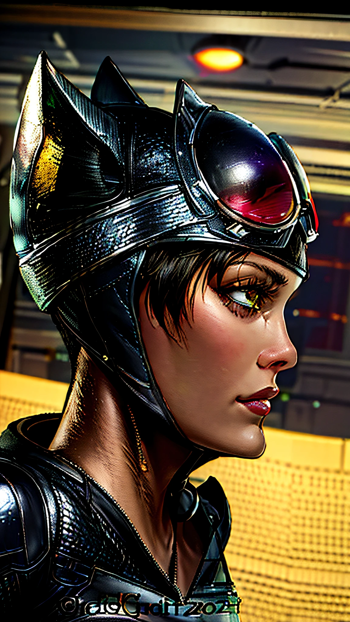 a drawing of a woman wearing a helmet and goggles, desenhado no estilo de Artgerm, high quality colored sketch, Mulher-Gato, Cassandra Cain em Cetim, Cassandra Caim, Emma Stone como Mulher-Gato, Emma Watson como Mulher-Gato, fanart requintada altamente detalhada, inspirado em Dustin Nguyen, retrato Artgerm, Destaque no Artgerm, Artgerm. alto detalhe