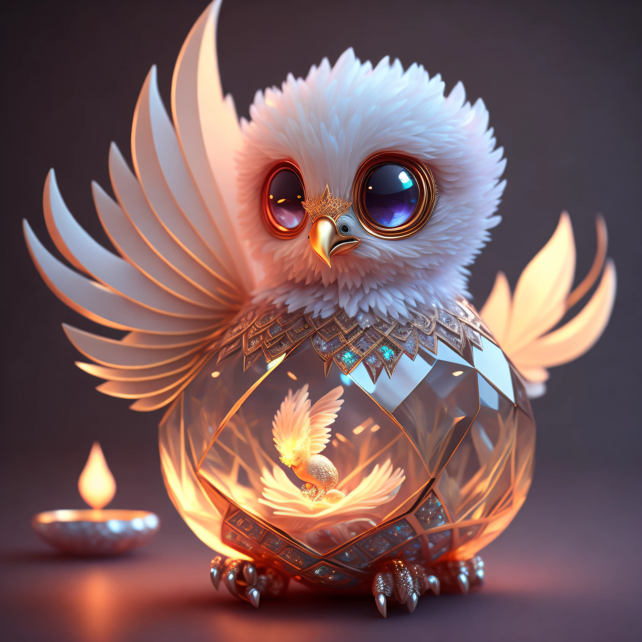 A cute adorable baby phoenix made of crystal ball with low poly eye's highly detailed intricated concept art trending artstation 8k